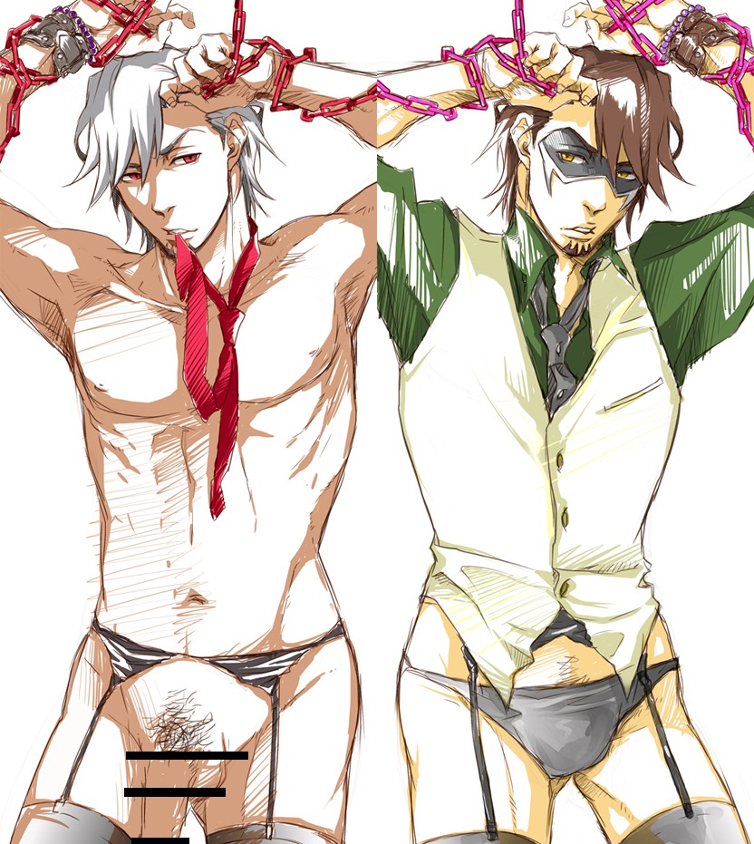 amber_eyes brown_hair kotetsu_t._kaburagi lingerie male male_only penis red_eyes rule34 solo solo_male tagme tiger_and_bunny white_hair wild_tiger