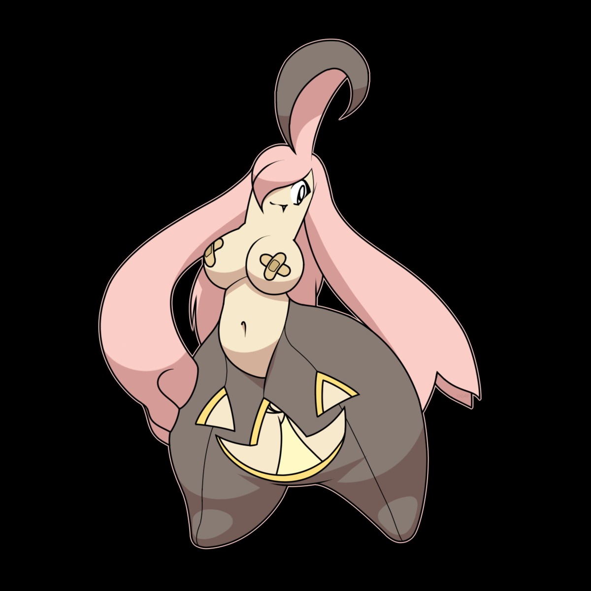 1:1 big_breasts black_background breasts e621 fangs female generation_6_pokemon genitals gourgeist hair hair_over_eye hi_res nintendo not_furry one_eye_obstructed pasties pokemon pokemon_(species) simple_background solo teeth vulva wide_hips xylas