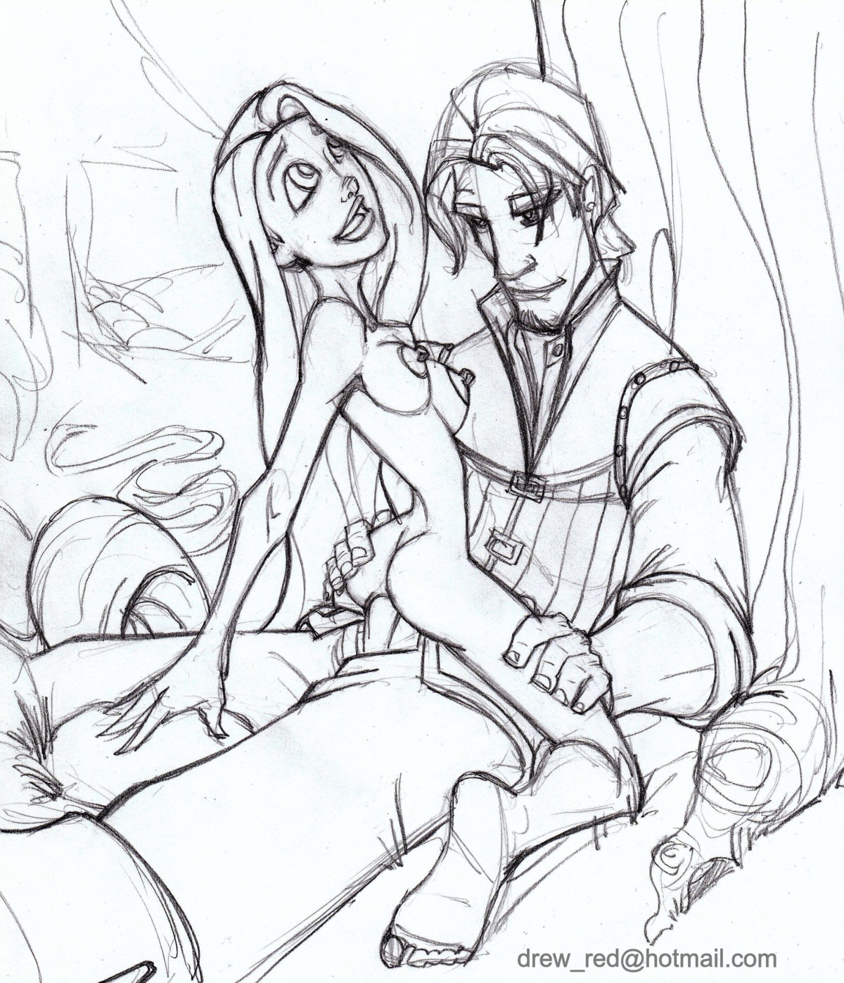 anus breasts clothing disney disney_princess eugene_fitzherbert female flynn_ryder human male medium_breasts monochrome nipples penis rapunzel_(tangled) reddrew rough_sketch rule34 straight tagme tangled