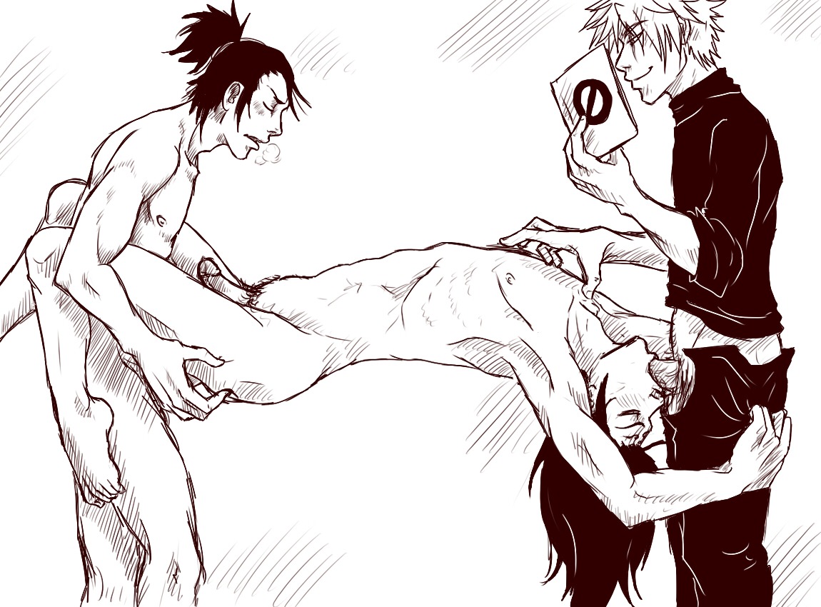 3boys anal armpits artist_request blush book clothed_on_nude fellatio gay group_sex hatake_kakashi heavy_breathing hyuuga_neji legs male monochrome multiple_boys multiple_males nara_shikamaru naruto naruto_(series) nipples nude oral panting penis pubic_hair rule34 sex smile spitroast straight_hair threesome throat_swabbing uncensored upside-down yaoi