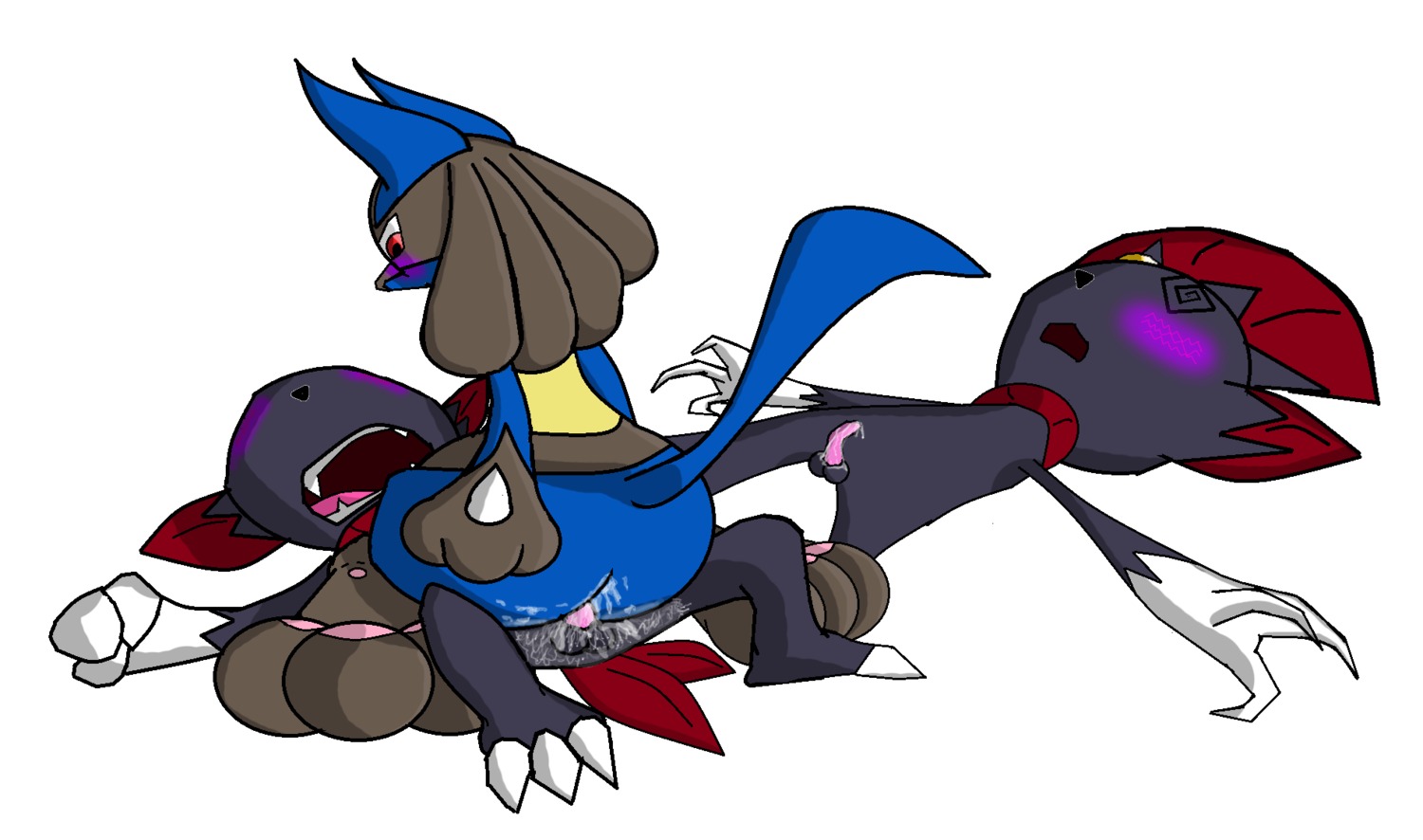 anal anthro black_body black_fur blue_body blue_fur blush bodily_fluids canid canine cowgirl_position cum dominant dominant_male e621 forced from_front_position fur generation_4_pokemon genital_fluids group hi_res lucario male male/male male_on_bottom male_on_top male_penetrated male_penetrating male_penetrating_male mammal nintendo on_bottom on_top orgasm penetration pinned pokemon pokemon_(species) rape red_eyes restraints sex straddling tail unknown_artist weavile yellow_body yellow_fur