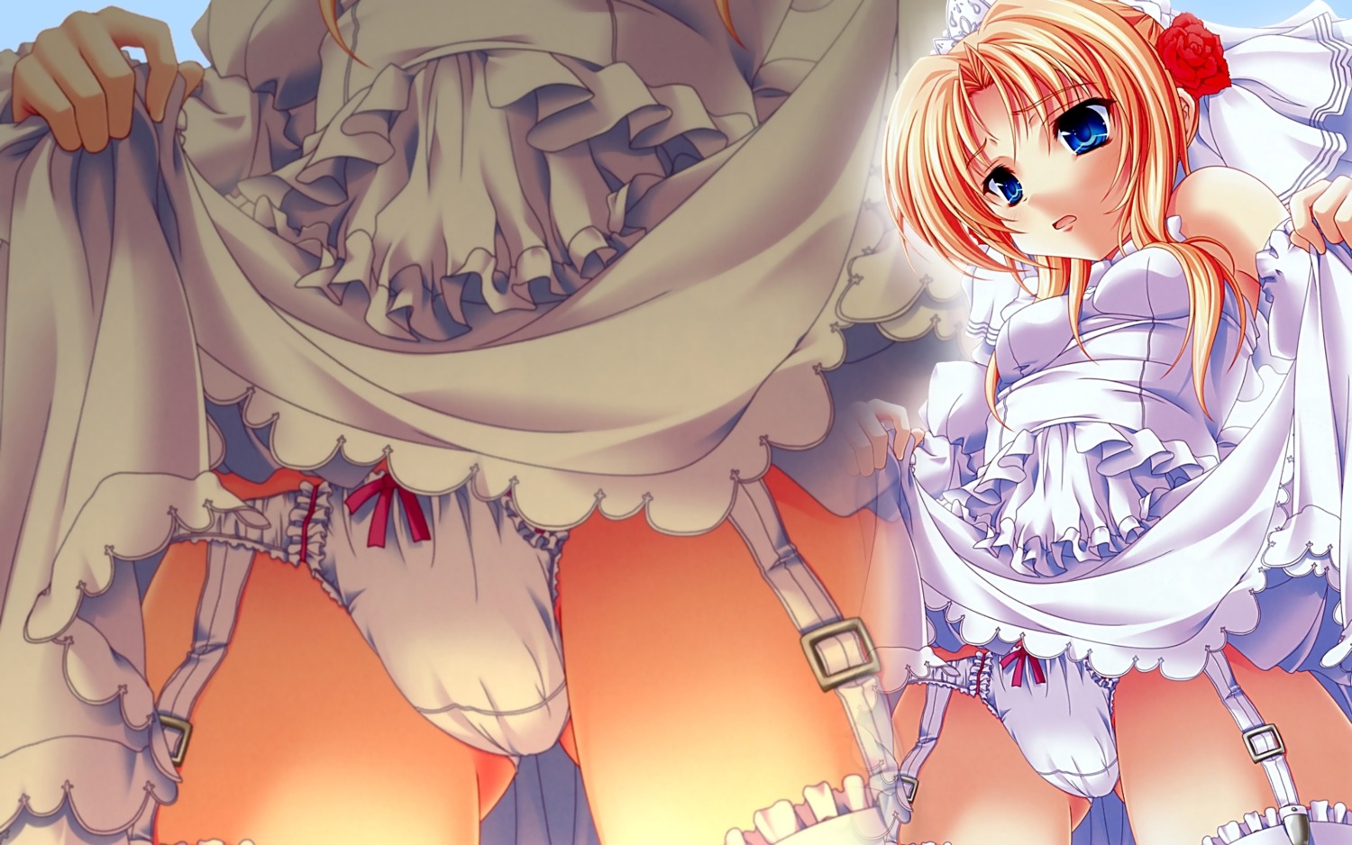 blue_eyes breasts dress_lift female highres rose rule34 wallpaper wallpaper_for_the_brave