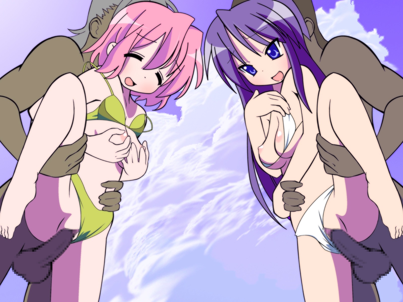 bikini_aside breasts censored cheating cuckold female highres human lucky_star male miki_hiiragi milf mosaic_censoring netorare nude poltesimo pussy rule34 straight undressing yukari_takara