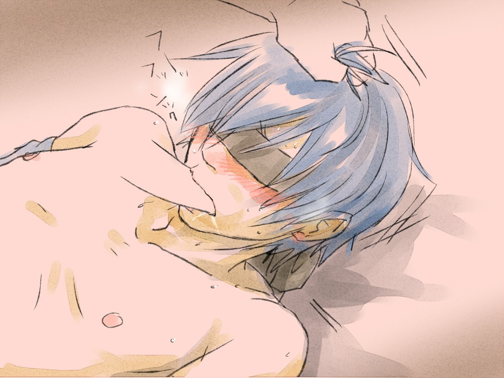 2boys arms_behind_back blindfold blush fellatio forced forced_oral forced_yaoi hair_grab kaito kaito_(vocaloid) male male_only oral rape rule34 vocaloid yaoi