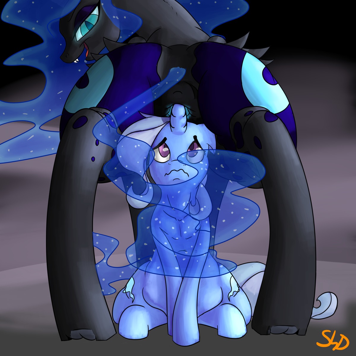 1:1 2014 absurd_res anal anal_penetration anus black_body black_feathers blue_body blue_fur blue_hair butt colored cutie_mark duo e621 equid equine feathered_wings feathers female feral friendship_is_magic fur hair half-closed_eyes hasbro hi_res horn looking_back mammal my_little_pony mythological_creature mythological_equine mythology narrowed_eyes nightmare_moon_(mlp) open_mouth penetration shdingo standing trixie_(mlp) unicorn winged_unicorn wings