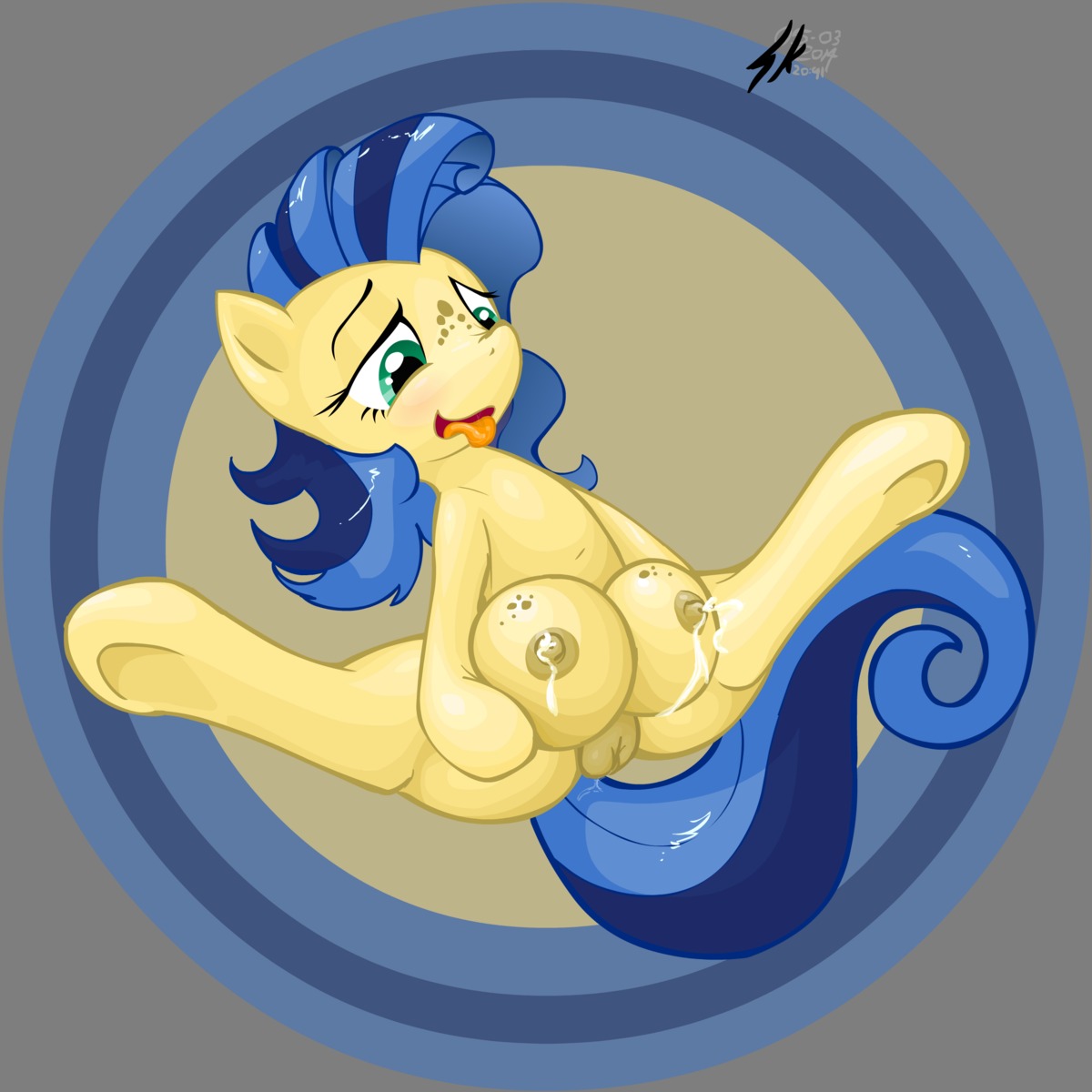 1:1 2014 absurd_res alpha_channel blue_hair bodily_fluids cutie_mark e621 earth_pony equid equine fan_character female feral freckles genitals green_eyes hair hasbro hi_res hooves horse lactating mammal milk milky_way_(flash_equestria) multicolored_hair my_little_pony pedrohspacewolfy pony solo spread_legs spreading teats tongue tongue_out two_tone_hair vulva