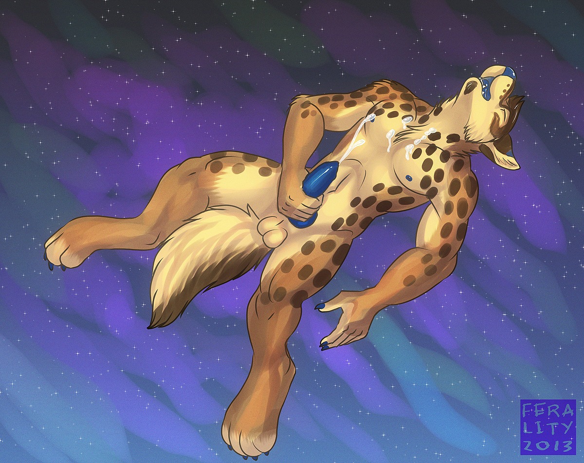2013 anthro balls bodily_fluids cum cum_on_chest e621 erection genital_fluids genitals hyena kadohusky male mammal masturbation orgasm penile penile_masturbation penis solo spotted_hyena