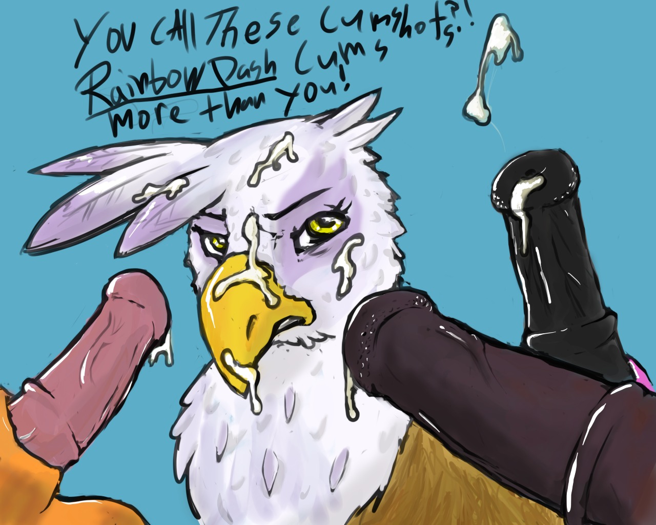 animal_genitalia animal_penis avian brown_body brown_fur equine_penis female feral friendship_is_magic fur gilda gilda_(mlp) gryphon horsecock male my_little_pony mythological_avian mythological_creature mythology penis phylophyle rule34 straight_hair tagme