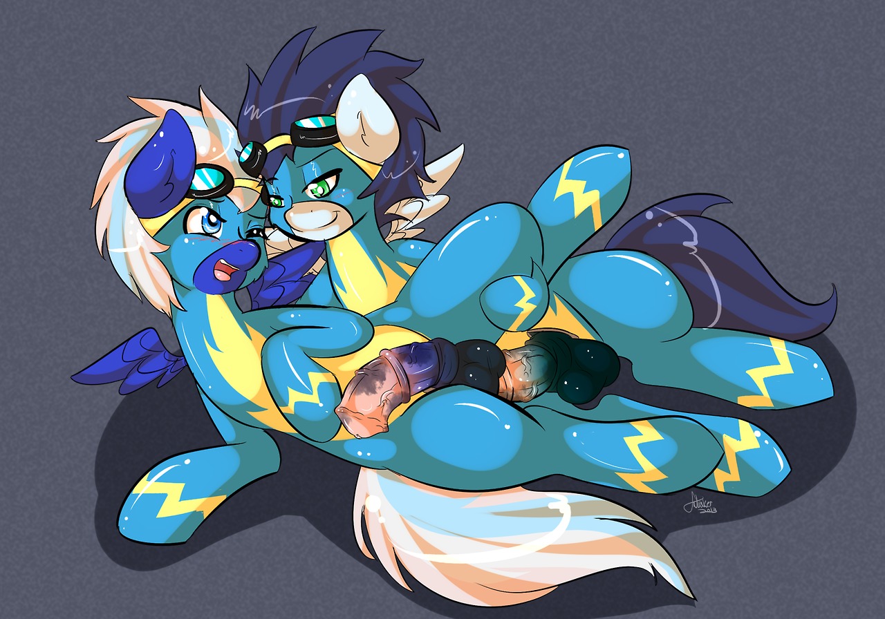 2013 anal animal_genitalia animal_penis balls blue_body blue_eyes blue_feathers blue_hair blush canon_x_oc duo e621 equid equine equine_genitalia equine_penis erection eyewear fan_character feathered_wings feathers feral friendship_is_magic genitals goggles green_eyes hair half-closed_eyes hasbro lying male male/male male_penetrated male_penetrating male_penetrating_male mammal mrfatcakes multicolored_hair my_little_pony mythological_creature mythological_equine mythology narrowed_eyes on_side pegasus penetration penis sex soarin_(mlp) two_tone_hair vein wings wonderbolts_(mlp)