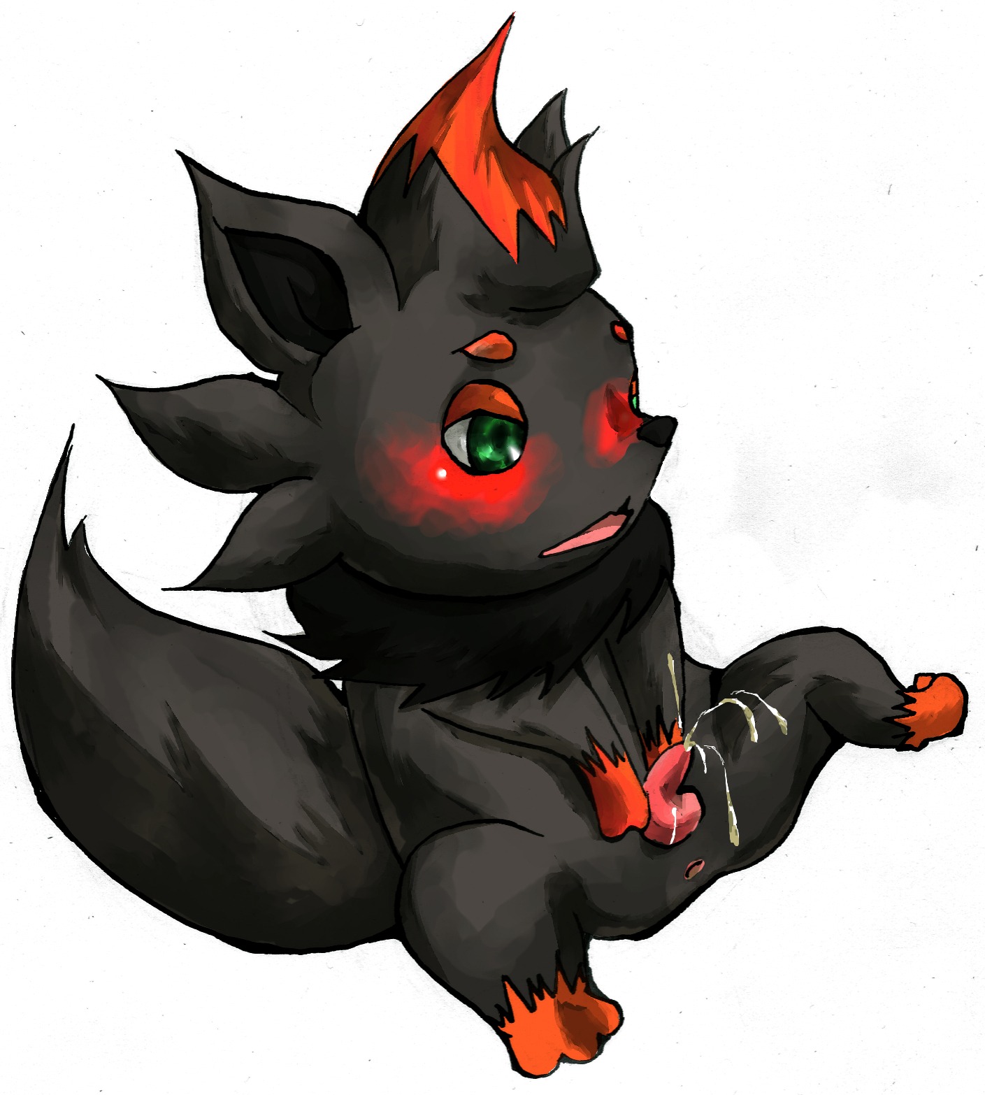 balls blush color cum feral fur male male_only nude penis pokemon pokemon_(species) rule34 sitting solo tagme testicles zorua