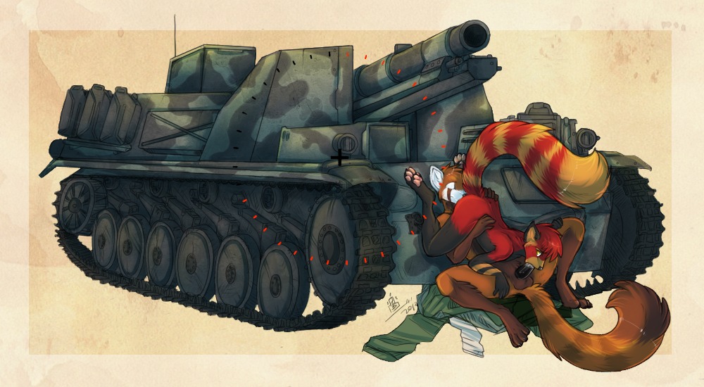 15_cm_sig_33_auf_fahrgestell_panzer_ii_(sf) 69_position ailurid anthro armored_vehicle artillery black_penis brown_body brown_fur casemate clothing duo e621 erection fellatio fur genitals grostenmeiers male male/male male_penetrated male_penetrating male_penetrating_male mammal military nude oral oral_penetration paws penetration penile penis ranged_weapon red_panda sex tank_(vehicle) tracked_vehicle unprofessional_behavior vehicle weapon