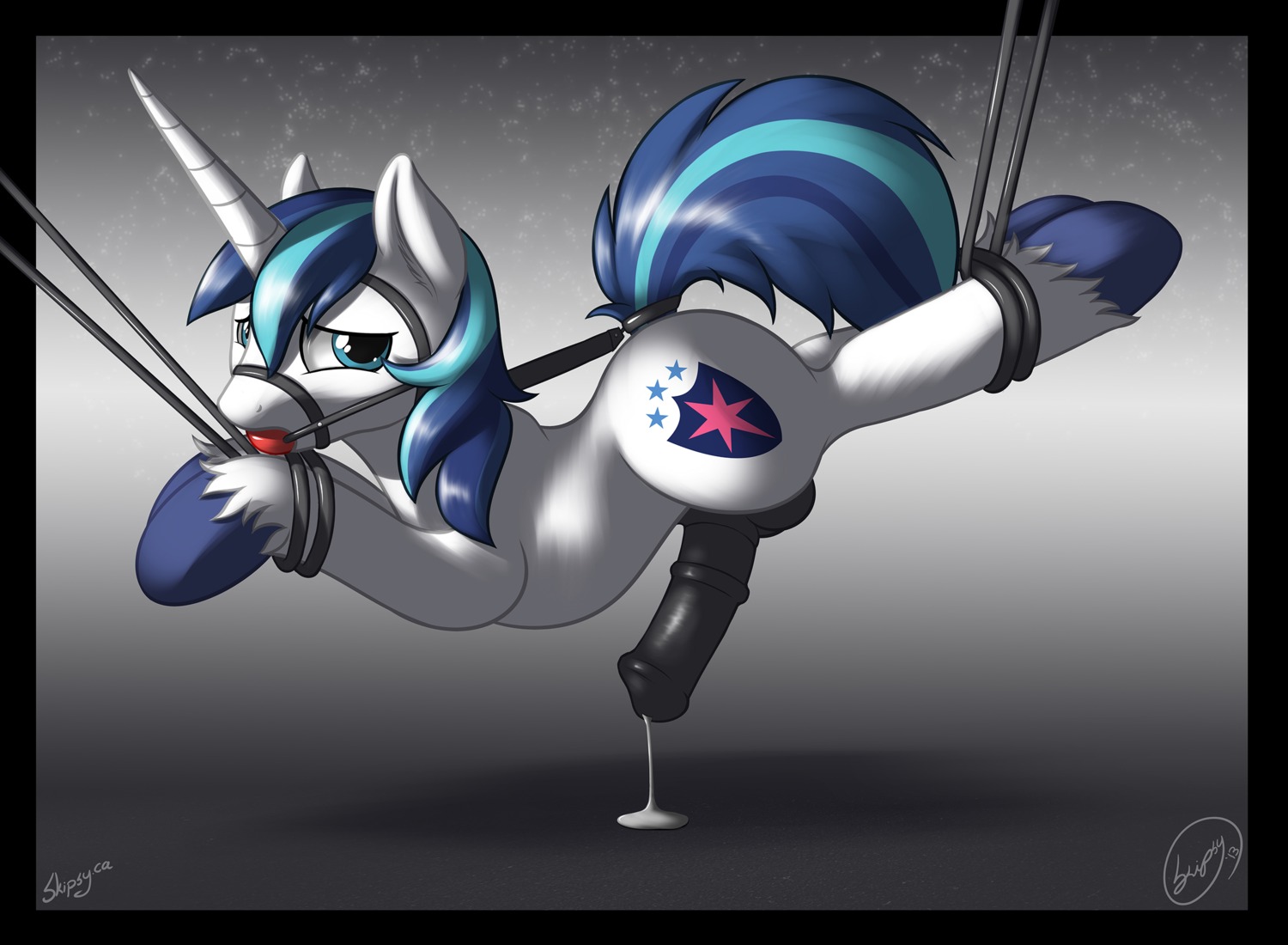 animal_genitalia animal_penis ball_gag balls bdsm black_penis blue_eyes blue_hair bodily_fluids bondage bound cum cutie_mark e621 equid equine equine_genitalia equine_penis erection feral friendship_is_magic fur gag gagged genital_fluids genitals hair hasbro hi_res horn male mammal my_little_pony mythological_creature mythological_equine mythology paws penis precum restrained rope shining_armor_(mlp) side_view simple_background skipsy solo submissive submissive_male suspension tail unicorn white_body white_fur