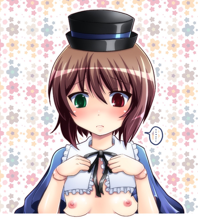 brown_hair color doll_joints female flat_chest hat heterochromia mai_(artist) mai_(maittingu) nipples rozen_maiden rule34 short_hair souseiseki undressing