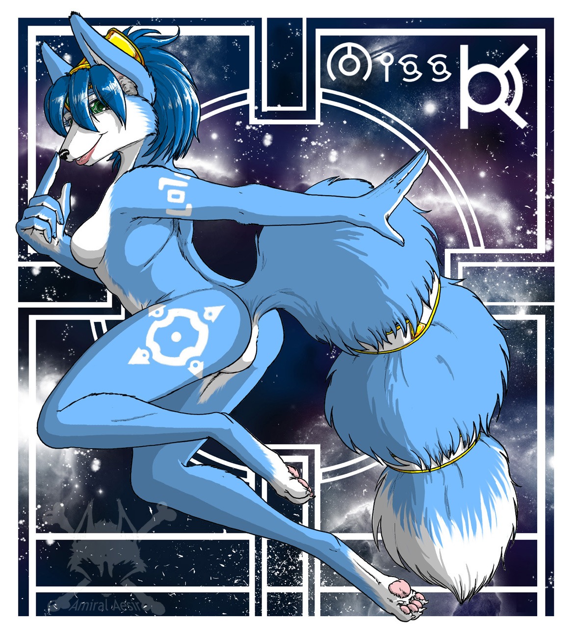 amiral_aesir anthro barefoot black_nose blue_fur blue_hair breasts claws closed_mouth color female female_only fox fur furry furry_breasts furry_ears furry_tail green_eyes hair krystal nude open_eyes pointy_ears rule34 short_hair side_view solo star_fox tail white_fur