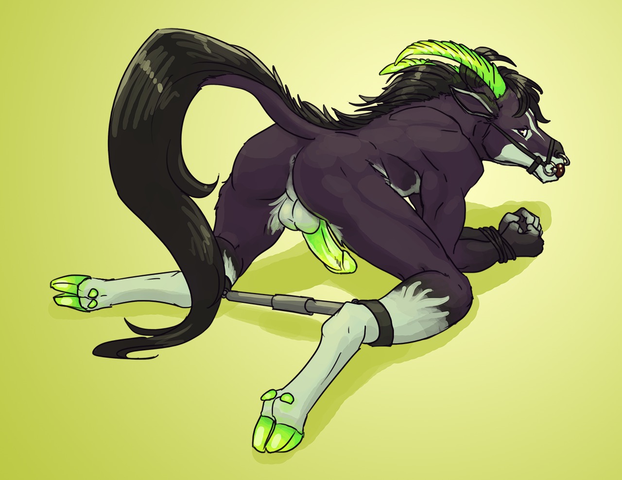 antelope anthro anus backsack ball_gag balls bdsm bondage bound bovid butt cloven_hooves digital_media_(artwork) e621 erection gag gagged genitals grazing_antelope green_hooves green_horn green_penis hooves horn humanoid_genitalia humanoid_penis looking_back male mammal nude penis perineum restraints rope sable_antelope solo spread_legs spreader_bar spreading submissive submissive_male tail thestory ztar4