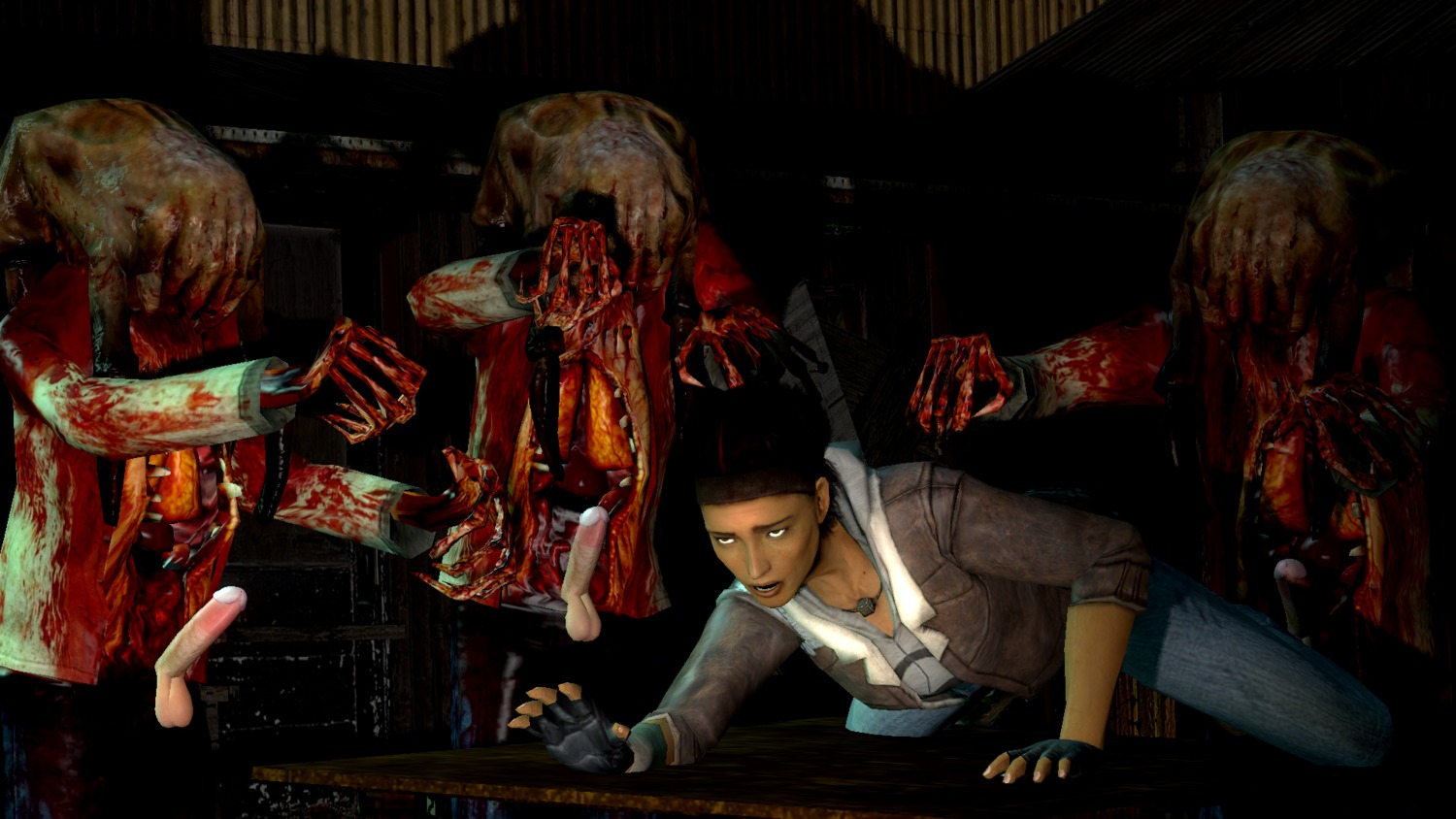 1girls 3boys 3d alyx_vance anonymus12345678 erect_penis erection female garry's_mod half-life_(series) half-life_2 headcrab_zombie human human_female male penis rule34 straight tagme zombie zombie_boy