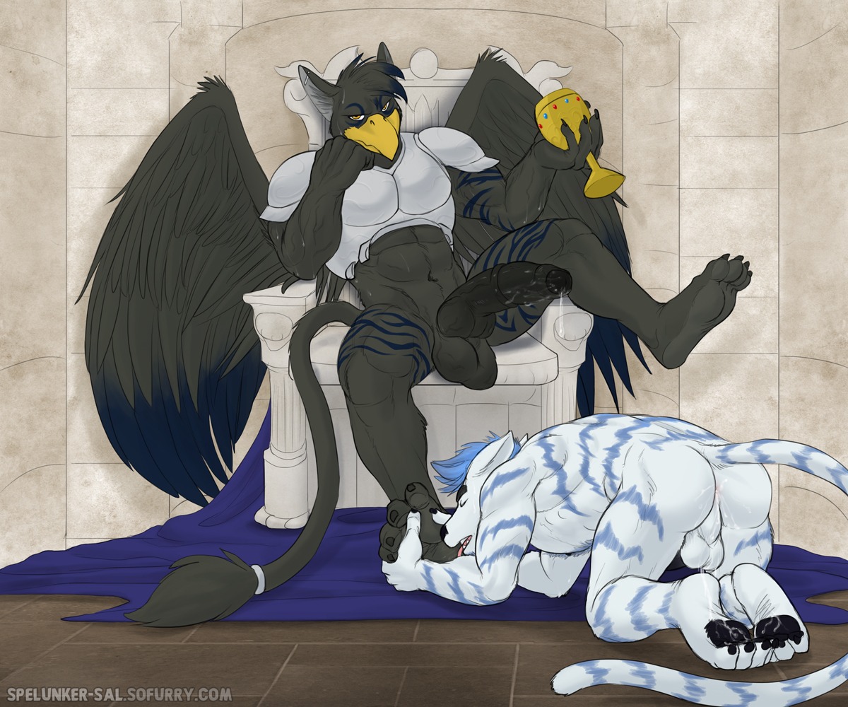 2014 4_toes 5_fingers 6:5 abs all_fours animal_genitalia anthro anus armor avian backsack balls barefoot beak biceps bird black_balls black_penis bodily_fluids body_worship bottomless butt canid canine canis chair claws clothed clothing container cum cum_drip cum_in_ass cum_inside cum_on_balls cup dripping duo e621 ear_piercing erection eyes_closed feathered_wings feathers feet felid fingers foot_fetish foot_grab foot_lick foot_play foreskin frown fur furniture genital_fluids genitals grasp gryphon hair half-closed_eyes humanoid_genitalia humanoid_hands humanoid_penis hybrid hybrid_genitalia hybrid_penis inside interspecies knot koda_blackwing licking looking_at_viewer male male/male mammal manly medial_ring muscular mythological_avian mythological_creature mythology narrowed_eyes navel nude open_mouth orgasm pantherine partially_retracted_foreskin pawpads paws pecs penis piercing raised_leg sharp_teeth short_hair sitting spelunker_sal spread_legs spreading tail talons tattoo teeth thick_penis throne throne_room tiger toe_claws toes tongue tongue_out vein veiny_penis white_balls white_body white_fur wings wolf