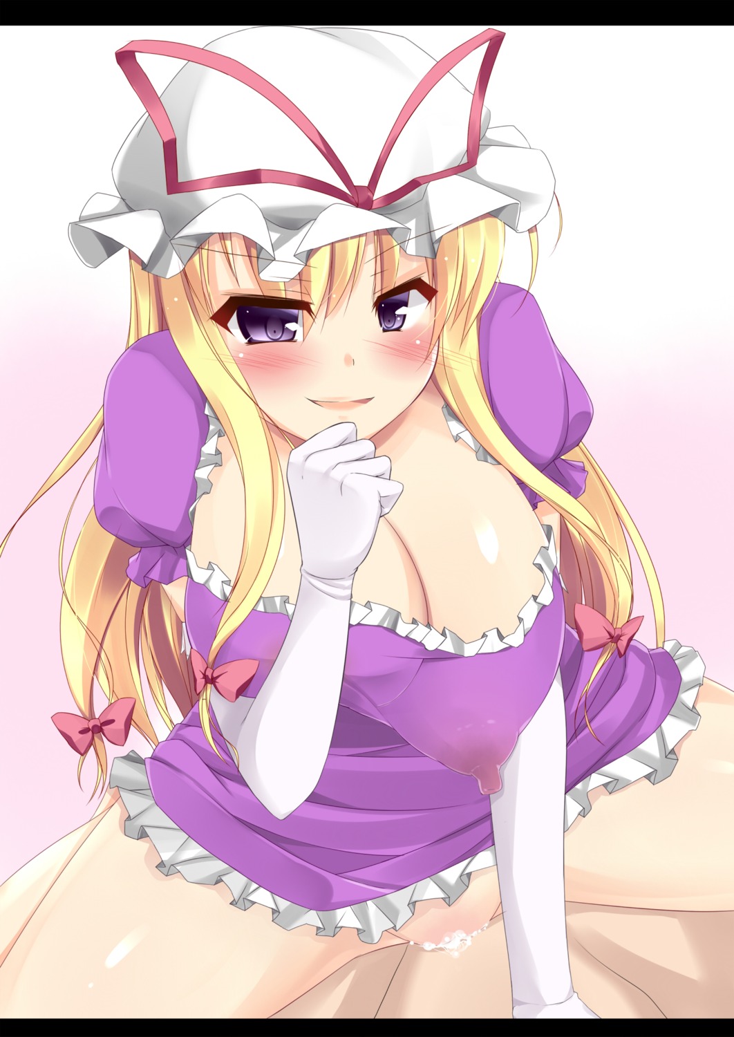 blush breasts cum cum_inside female highres huge_breasts rule34 sex touhou yukari_yakumo