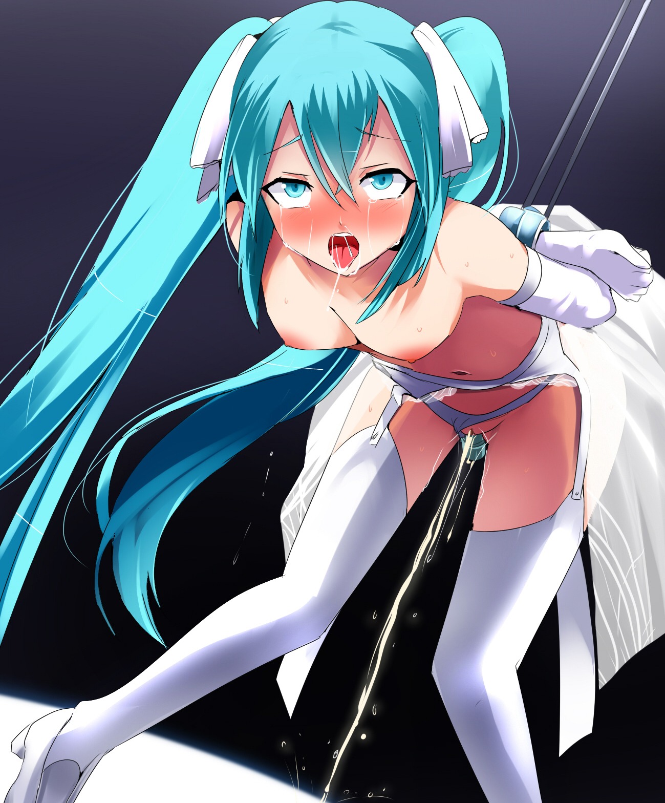 1girl ahe_gao ahegao aqua_eyes aqua_hair arms_behind_back bdsm blush bondage bound breasts broken dildo dress drooling elbow_gloves female fucked_silly garter_belt gloves hatsune_miku high_heels high_resolution long_hair navel nipples open_mouth panties panties_aside pee peeing rule34 saliva sex_toy small_breasts solo sweat tear tears thighhighs tied_hair tongue tongue_out twintails umakatsuhai underwear very_long_hair vibrator vocaloid wedding_dress white_legwear white_thighhighs