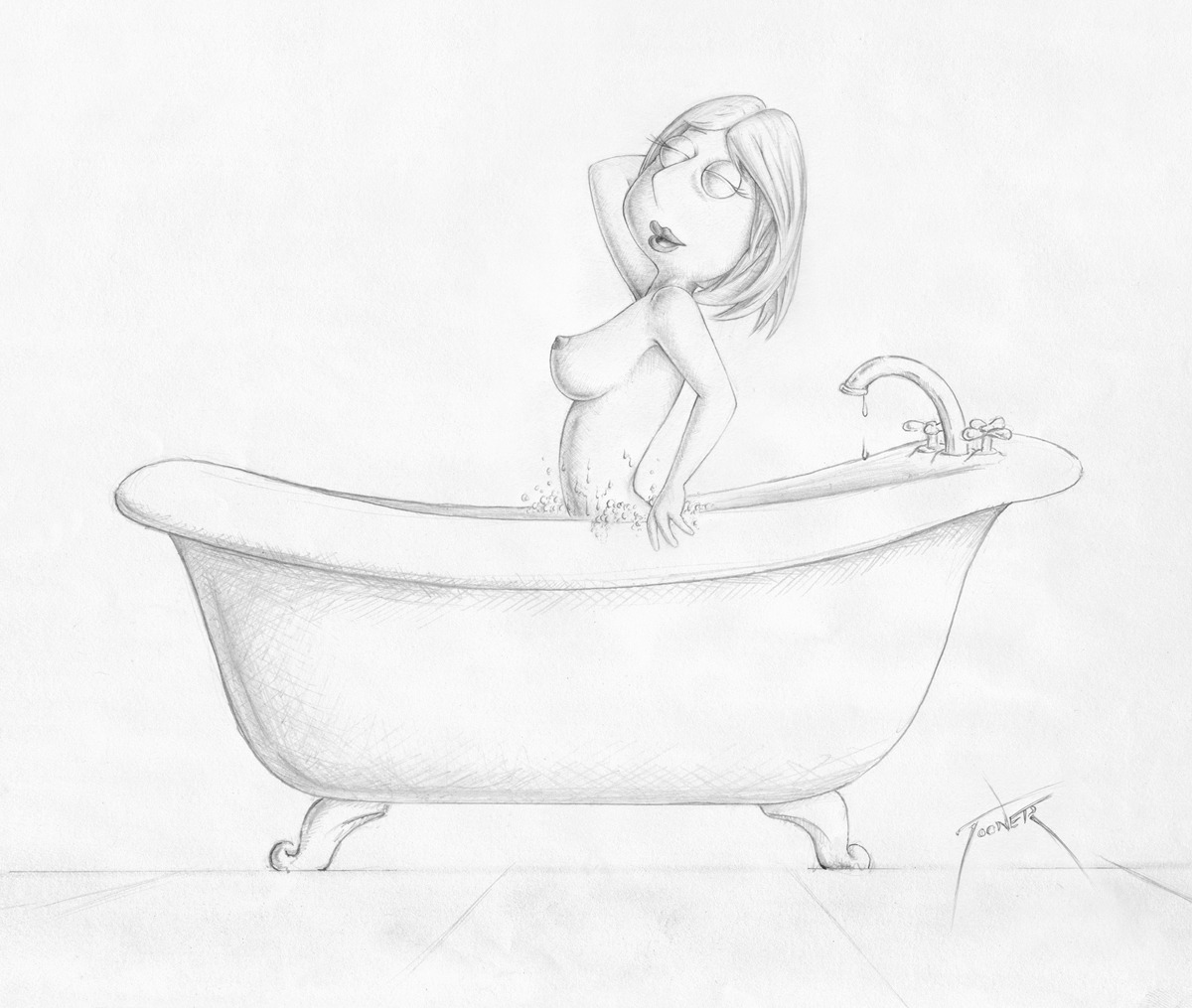 1girls 2d breasts completely_nude family_guy female female_only human lois_griffin long_hair monochrome nipples nude nude_female rule34 solo tagme tooner