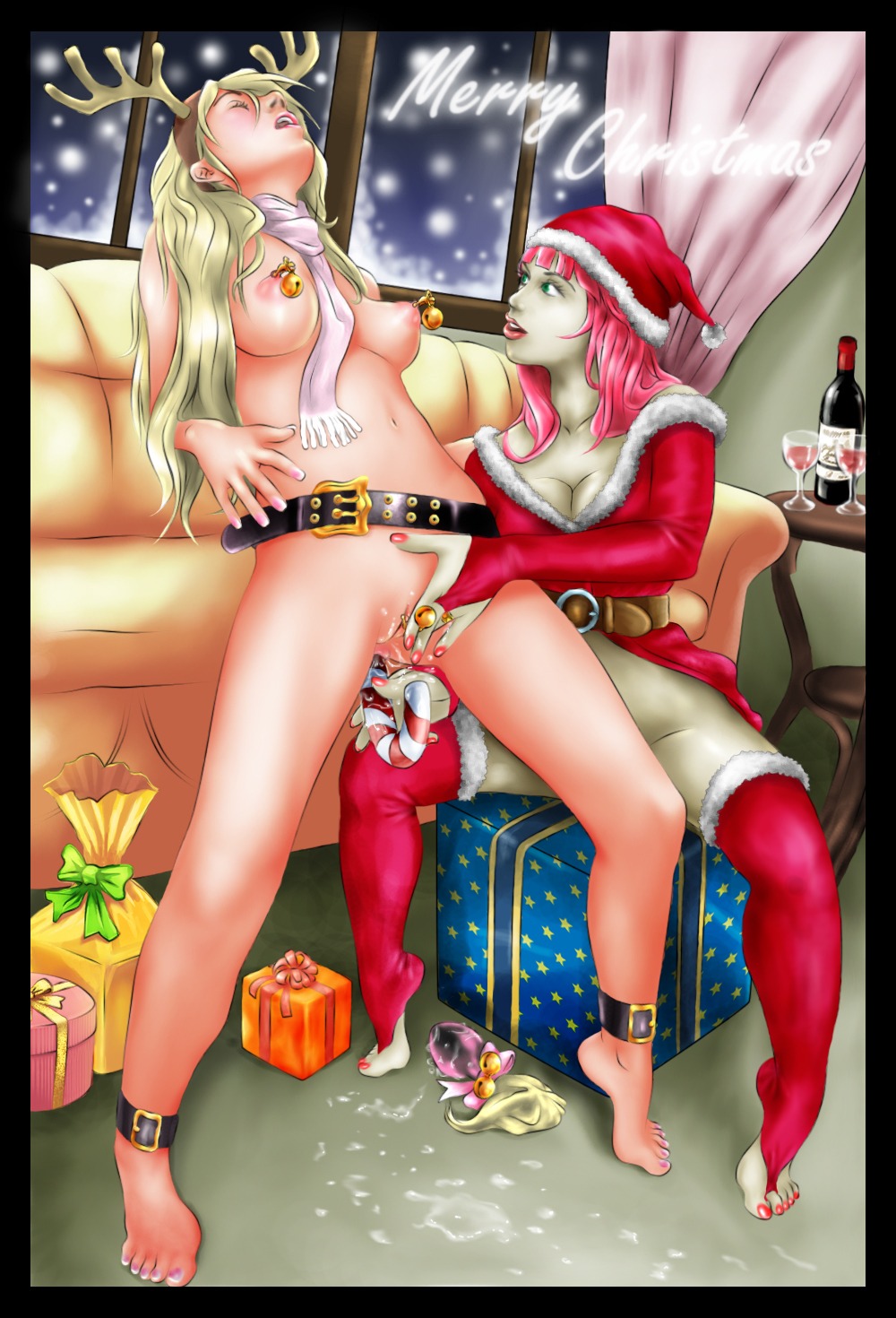anal artist_request bell breasts candy_cane candy_cane_insertion character_request clitoris clitoris_piercing copyright_request erect_nipples female female_ejaculation green_eyes improvised_sex_toy jingle_bell long_hair medium_breasts multiple_females multiple_girls nipple_piercing nipples novelty_insertion oppai orgasm piercing pink_hair pussy pussy_juice pussy_rub pussy_squirt rule34 small_breasts squirt uncensored wet_pussy yuri