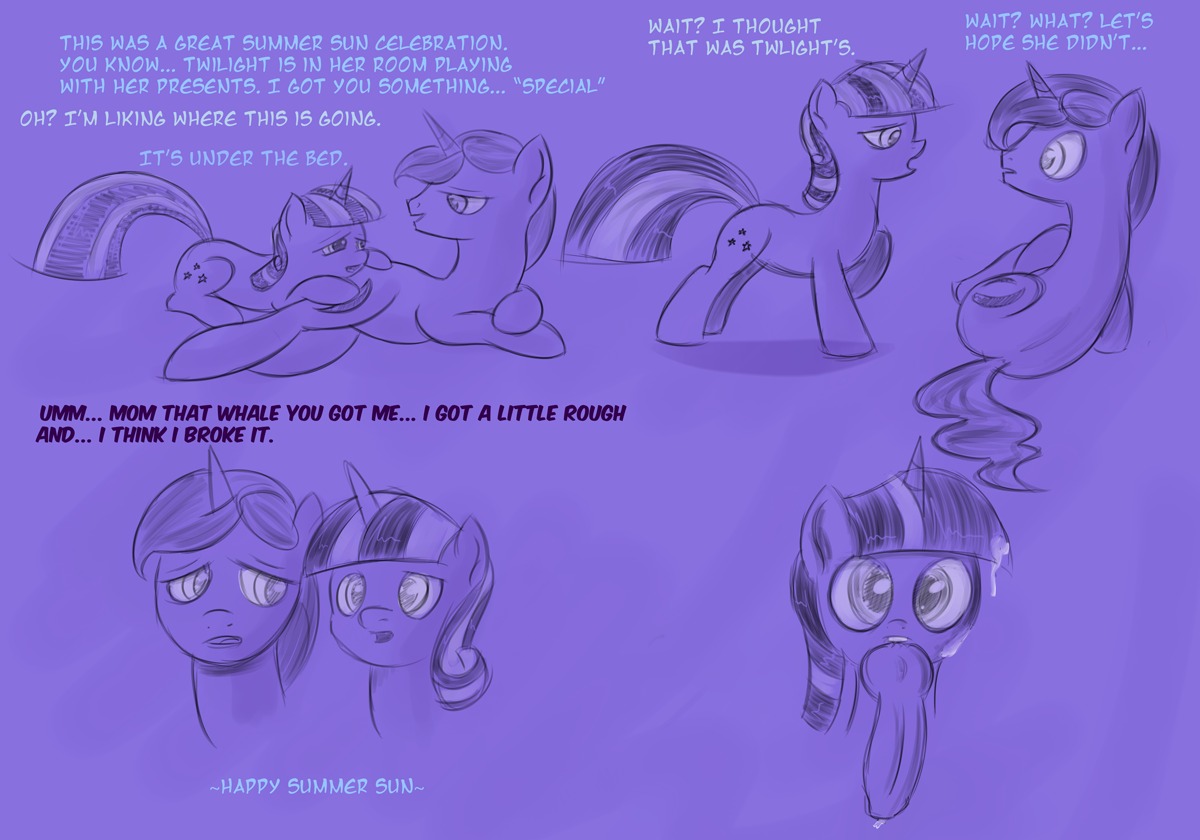 bodily_fluids comic cum cum_on_face cutie_mark dialogue dildo e621 english_text equid equine female feral friendship_is_magic genital_fluids group hasbro horn male mammal my_little_pony mythological_creature mythological_equine mythology night_light_(mlp) orgasm purple_background quadruped sex_toy simple_background tail text twilight_sparkle_(mlp) twilight_velvet_(mlp) unicorn unknown_artist