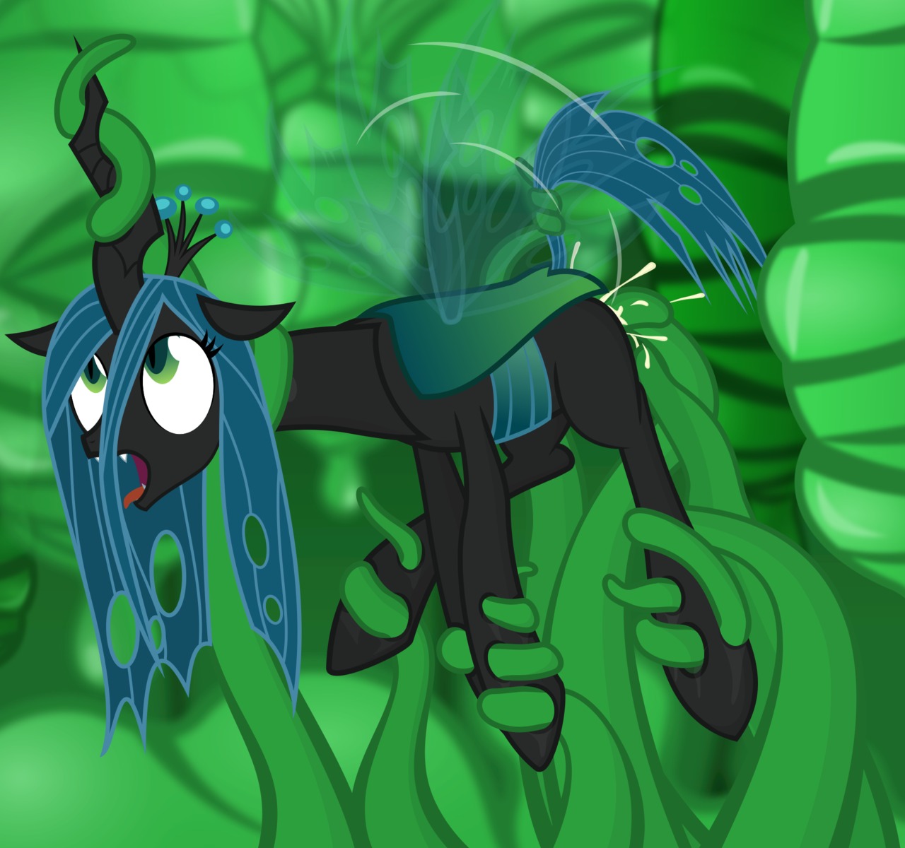 20pixels ahegao anal anal_penetration arthropod blue_hair changeling_(mlp) coiling double_penetration e621 female feral friendship_is_magic green_eyes hair hasbro hi_res insect_wings looking_pleasured multiple_penetration my_little_pony open_mouth penetration queen_chrysalis_(mlp) restrained solo tail tail_grab tentacles tongue tongue_out vaginal vaginal_penetration wings