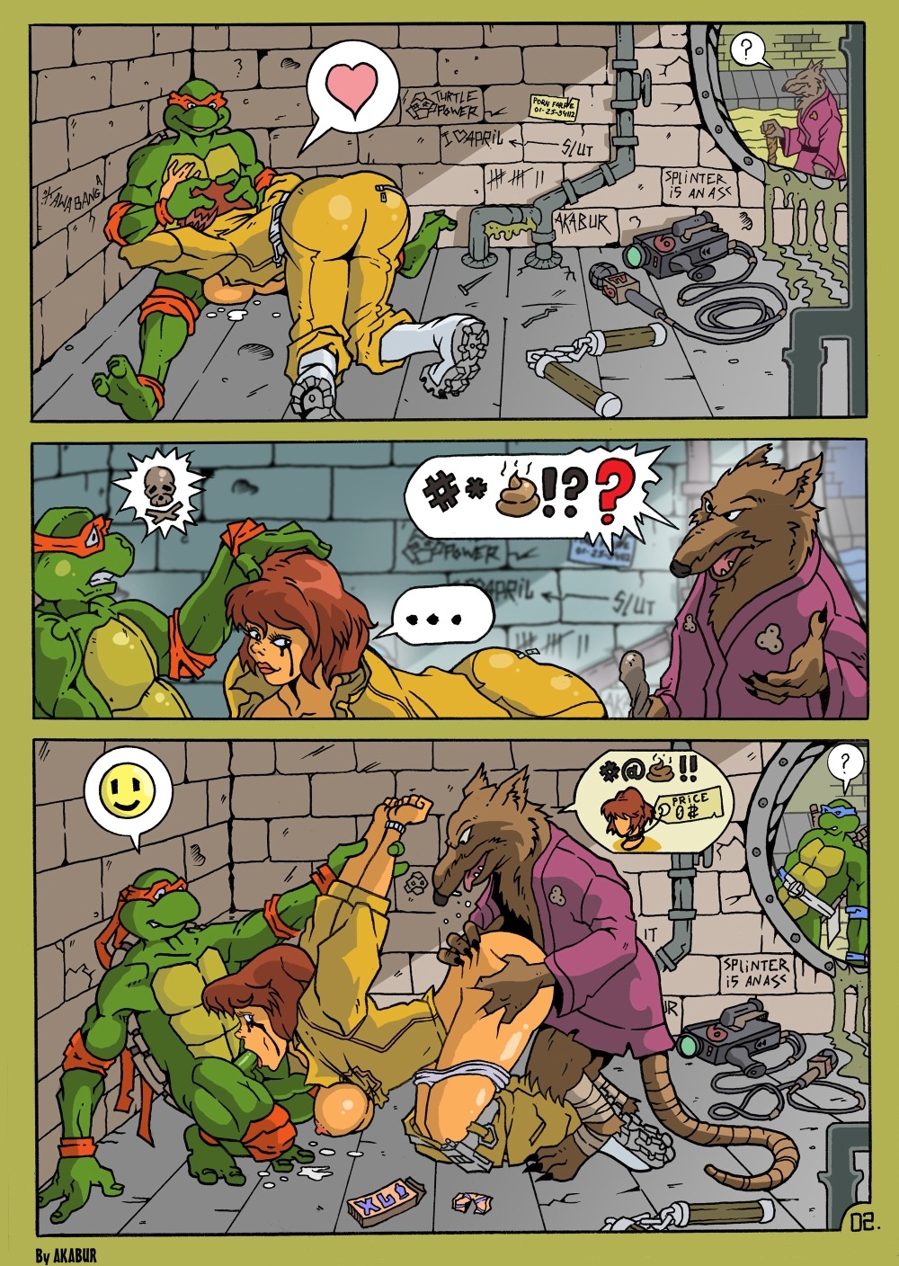 akabur anthro april_o'neil april_o'neil_(tmnt_1987) ass ass_grab camcorder channel_6_news comic electronics fellatio female furry hamato_yoshi hamato_yoshi_(tmnt_1987) human male mascara_tears master_splinter master_splinter_(tmnt_1987) michelangelo microphone nipples nunchaku outerwear page_2 pale_skin rape rat rule34 runny_makeup straight straight_hair teenage_mutant_ninja_turtles teenage_mutant_ninja_turtles_(1987) tmnt tmnt_1987 torn_clothes turtle wristwear