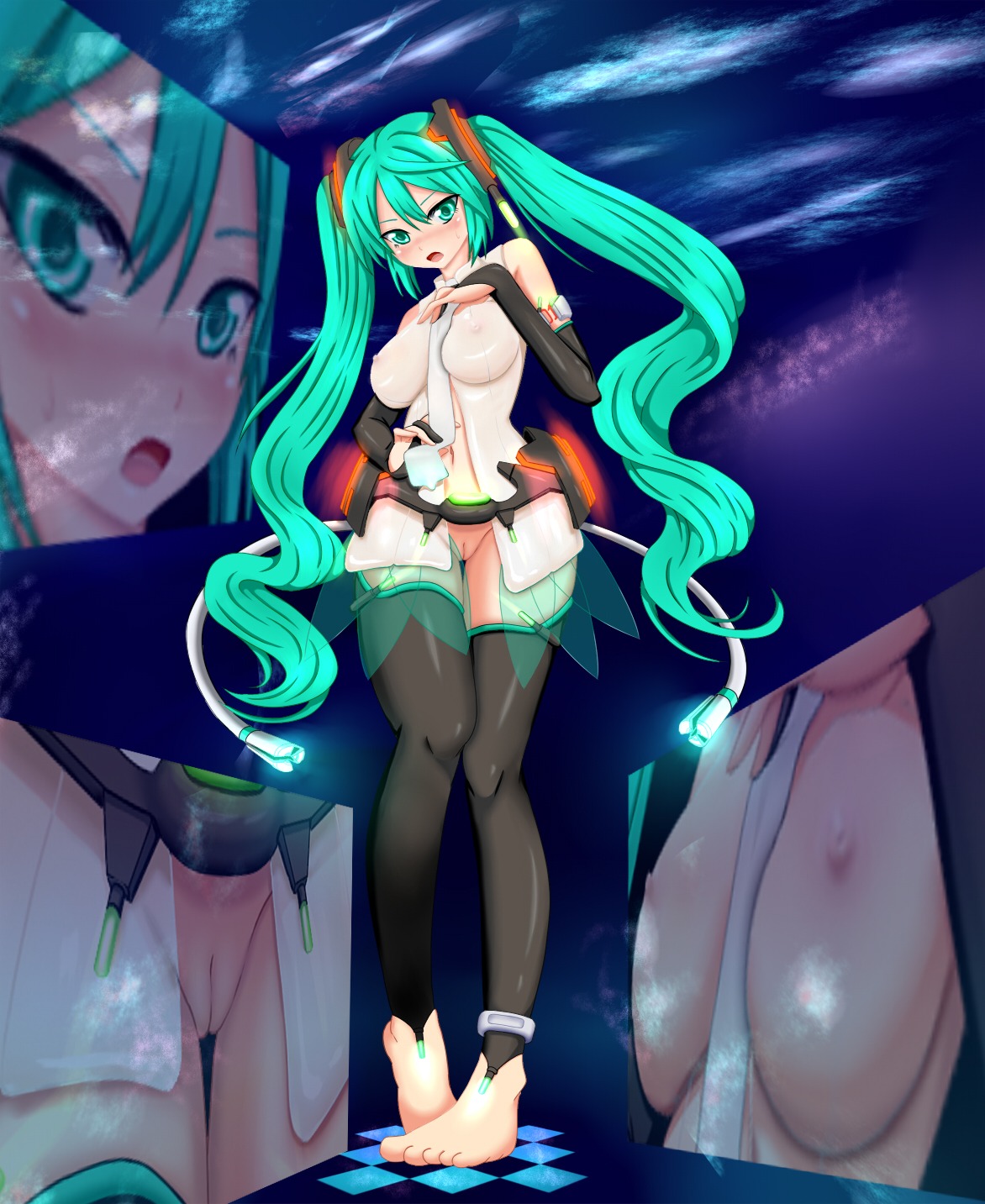 1girl anklet aqua_eyes aqua_hair barefoot belt blush breasts bridal_gauntlets covered_nipples elbow_gloves female functionally_nude functionally_nude_female gloves hatsune_miku hatsune_miku_(append) jewelry large_breasts long_hair navel necktie nipples nipples_visible_through_clothing open_mouth pussy rule34 see-through solo tagme thighhighs toeless_legwear twintails twintails_(hairstyle) uncensored very_long_hair vocaloid vocaloid_append wrong_eye_color wrong_hair_color zoom_layer