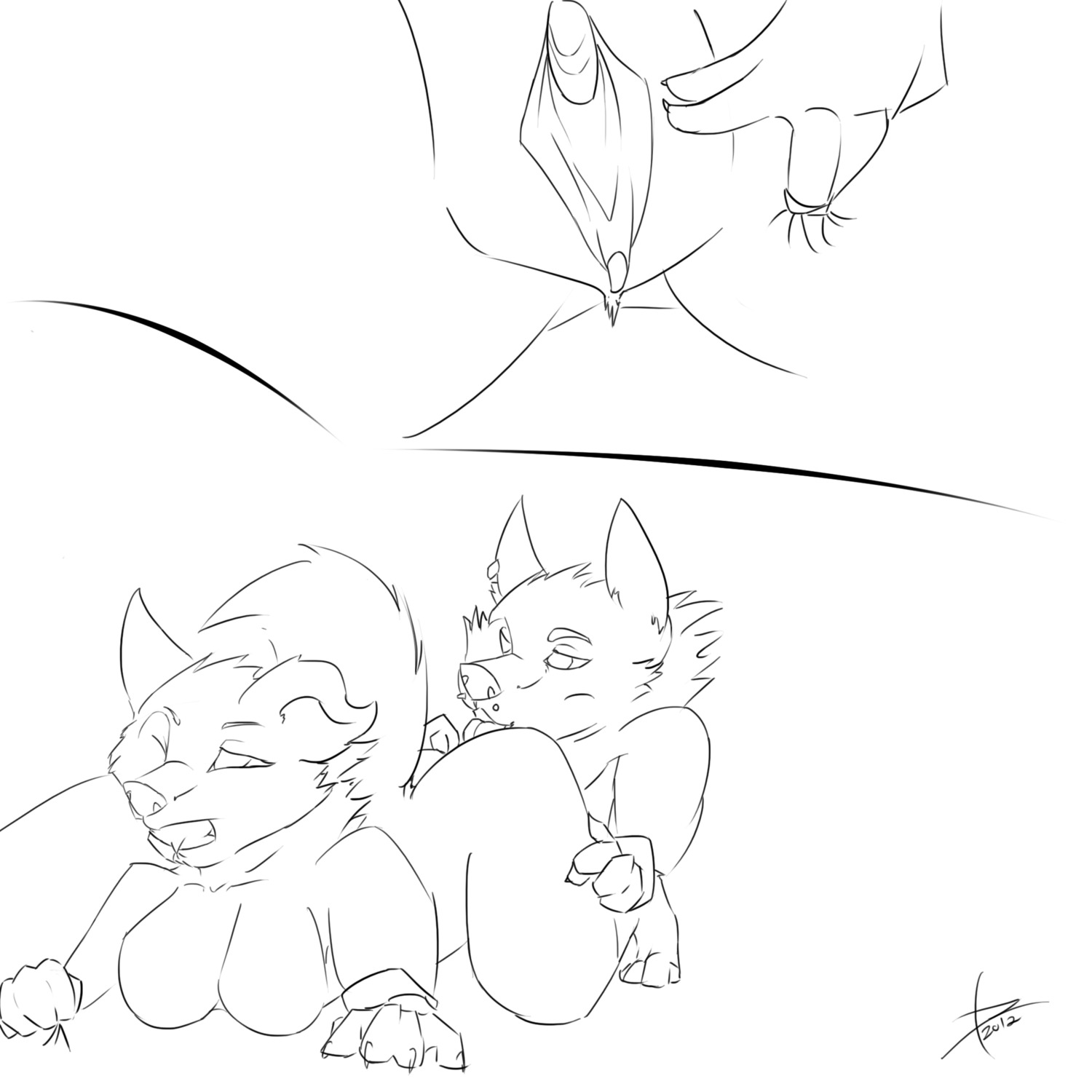 1:1 2012 all_fours ambiguous_gender anal angelbite_piercing anthro bite biting_lip biting_own_lip black_and_white breasts canid canine canis clitoris digital_drawing_(artwork) digital_media_(artwork) domestic_dog duo e621 ear_piercing facial_piercing female fluffy genitals hi_res kida_howlette licking line_art lip_piercing lips looking_at_viewer looking_pleasured mammal monochrome nude oral piercing rimming self_bite sex simple_background smile tail tongue tongue_out vulva