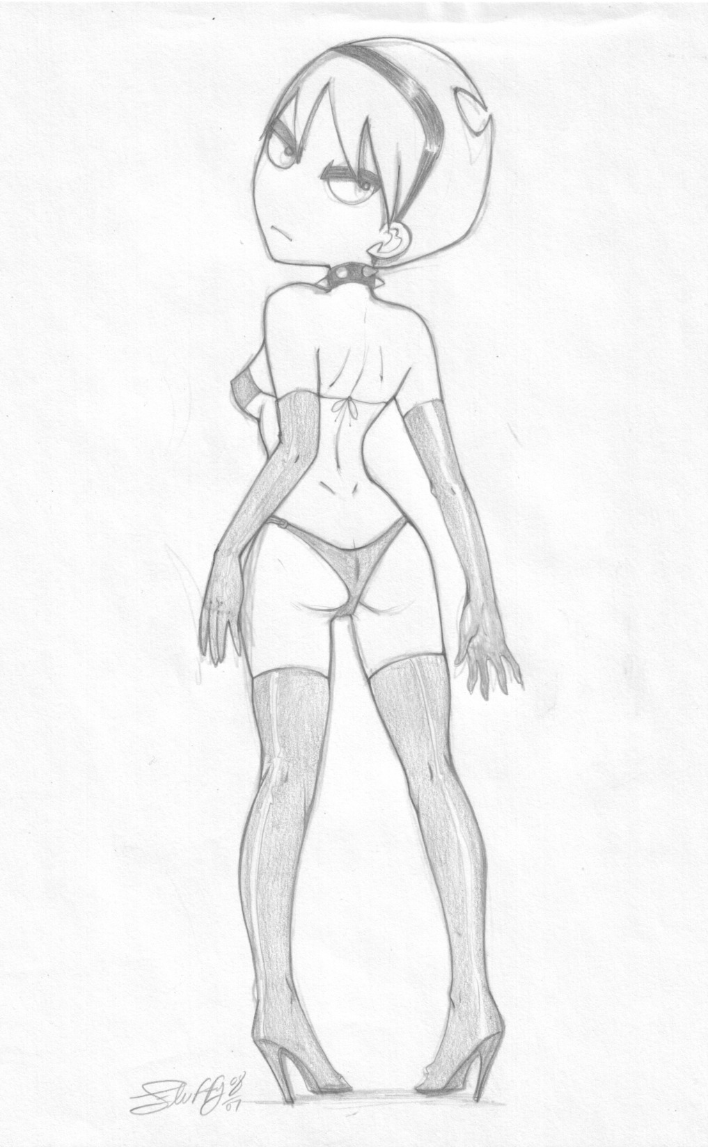 1girls 2007 2008 cartoon_network female female_only fluffy_(artist) mandy mandy_(billy_and_mandy) monochrome rule34 sketch solo tagme the_grim_adventures_of_billy_and_mandy