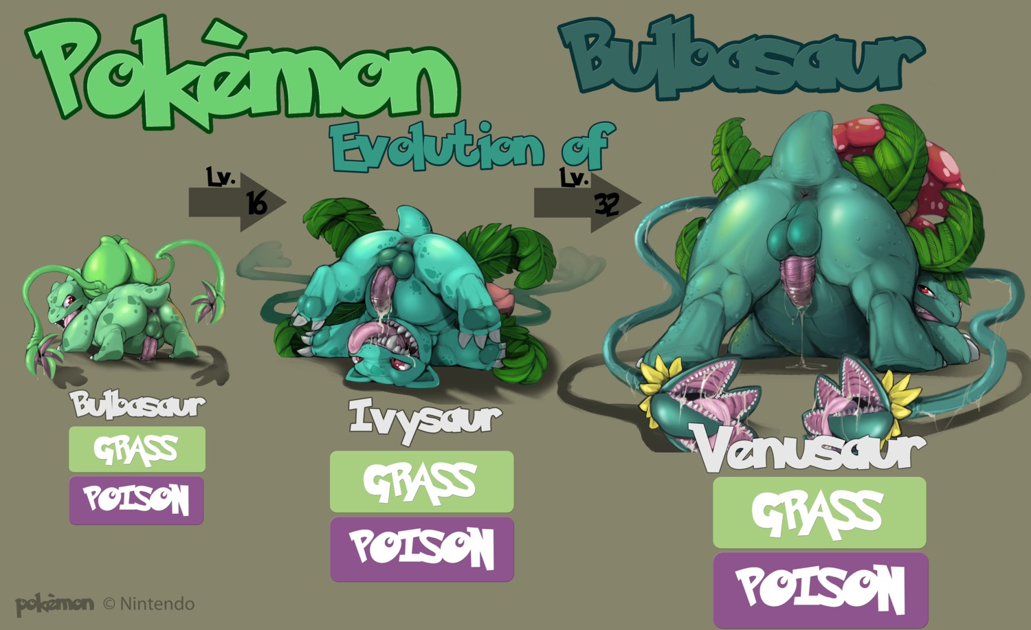 2011 absurd_res anus backsack balls bodily_fluids bulbasaur butt chart claws cum darkened_genitalia directional_arrow drooling e621 elemental_creature english_text erection evolution_chart evolutionary_family feral flora_fauna generation_1_pokemon genital_fluids genitals hi_res ivysaur level_difference level_number looking_at_viewer looking_back male messy narse nintendo nude number penis plant pokemon pokemon_(species) presenting presenting_hindquarters quadruped red_eyes saliva scalie sequential_arrow size_difference solo species_name tentacles text tongue venusaur