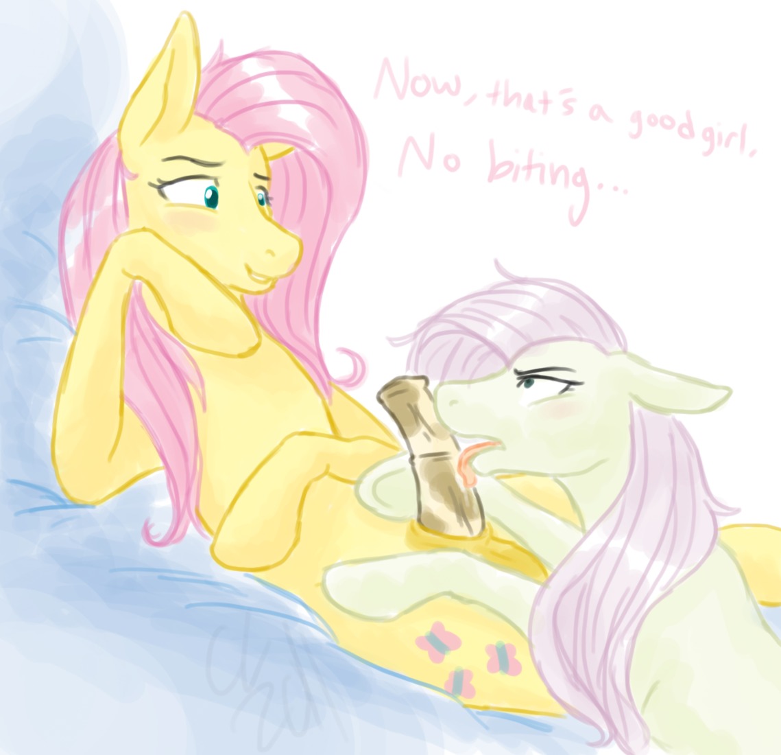 2011 animal_genitalia animal_penis balls blush cartoonlion crossgender cutie_mark dialogue duo e621 english_text equid equine equine_genitalia equine_penis erection female feral fluttershy_(mlp) friendship_is_magic genitals green_eyes hair hasbro horse intraspecies licking male male/female mammal my_little_pony oral penile penis penis_lick pink_hair pony selfcest sex simple_background square_crossover text tongue tongue_out white_background yellow_body