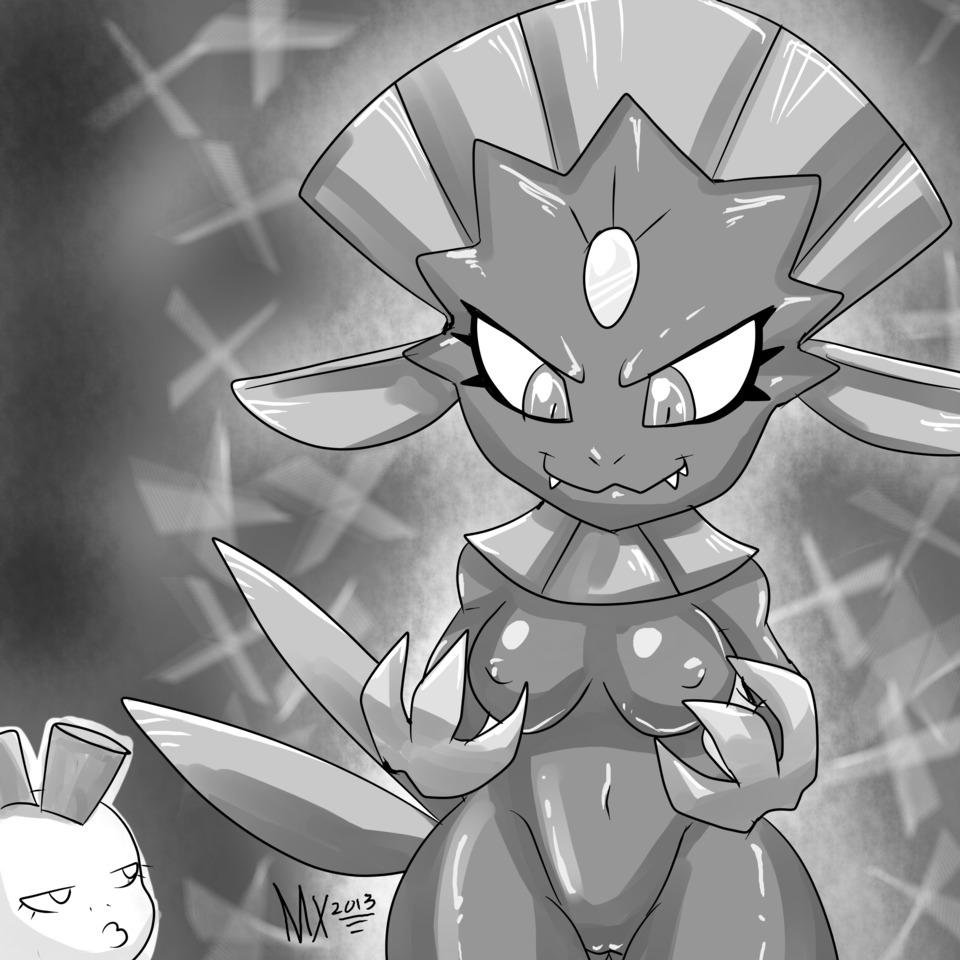 1:1 2013 anthro breasts comic duo e621 erect_nipples female generation_4_pokemon generation_5_pokemon genitals greyscale grin monkeyxflash monochrome nintendo nipples pokemon pokemon_(species) pokemorph scrafty smile vulva weavile