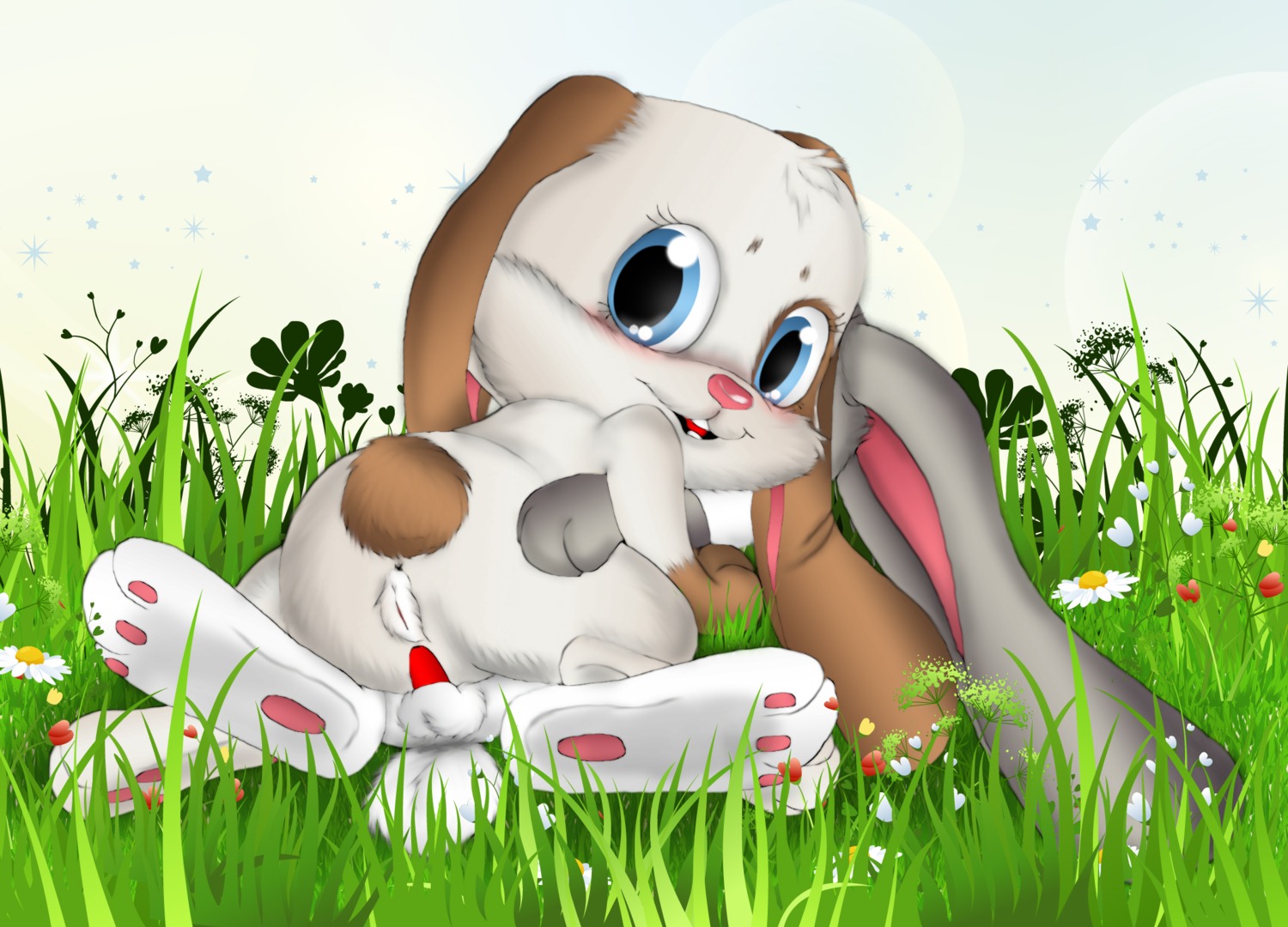 anus balls big_eyes blue_eyes brown_body brown_fur domestic_rabbit duo e621 erection female feral feral_on_feral fur genitals grey_body grey_fur hare hi_res jamster lagomorph leporid long_ears looking_at_viewer lop_rabbit love male male/female mammal nude onstatobol oryctolagus pawpads paws penis rabbit sex snuggelina snuggle_bunny tapering_penis vulva white_body white_fur