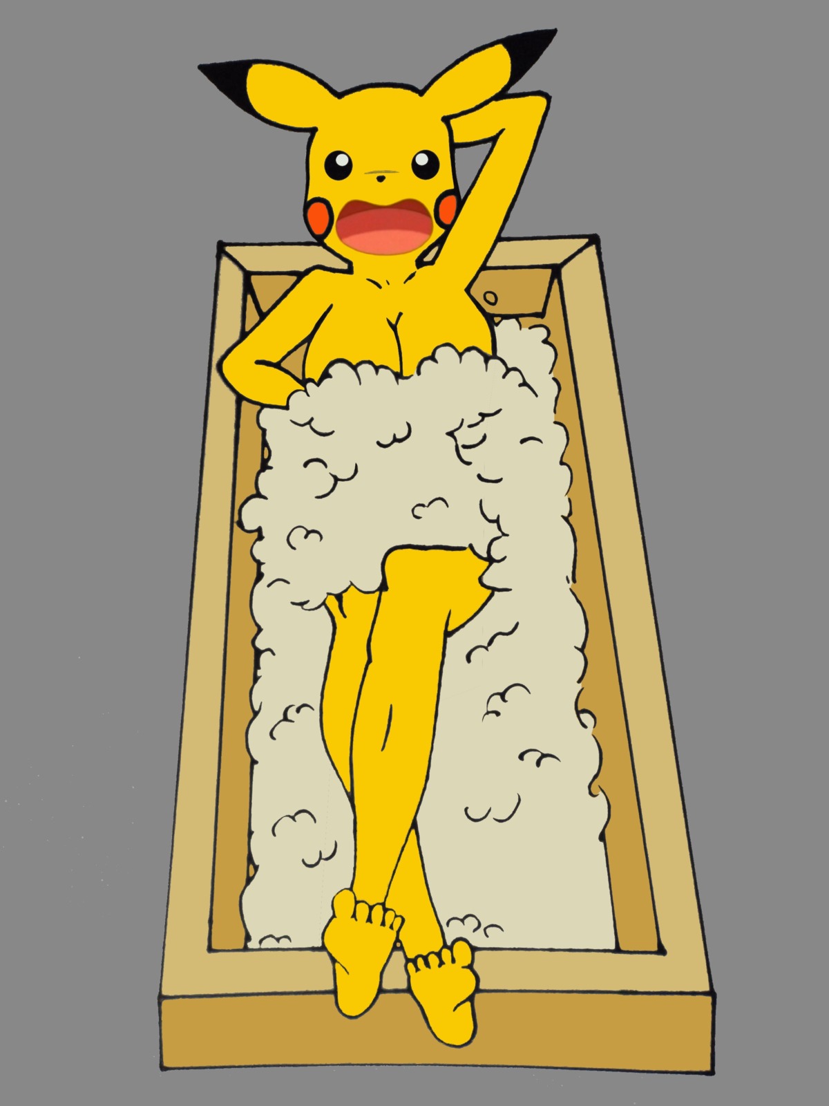 arm_up bath bathroom bathtub breasts convenient_censoring feet female imminent_rape large_breasts nintendo no_humans open_mouth pikachu pokemon rule34 surprised toes water