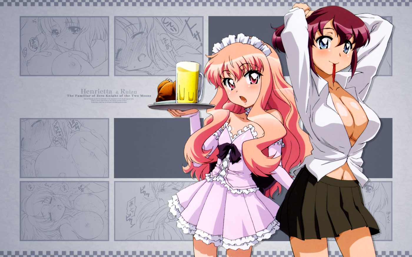 blush breasts clothing female flat_chest henrietta_de_tristain large_breasts louise_francoise_le_blanc_de_la_valliere maid rule34 skirt tagme zero_no_tsukaima