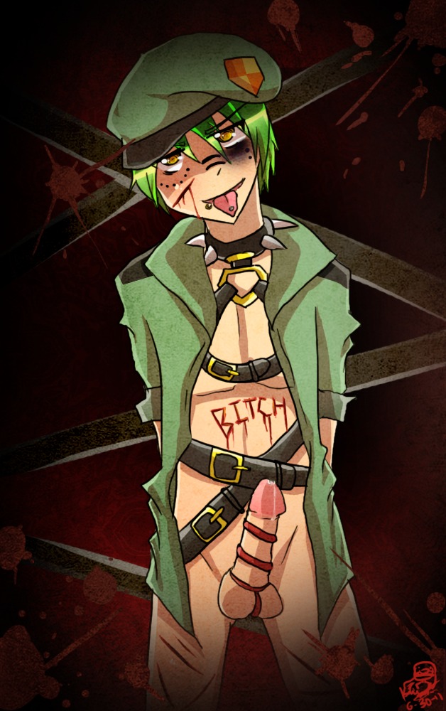 blood bondage flippy flippy_(htf) green_hair happy_tree_friends humanized male pointy_chin rule34 tagme