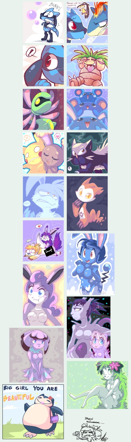 absurd_res accessory aliasing anthro anthrofied azumarill azurill back_plant bent_legs black_eyes blue_eyes blush body_positivity breasts brown_eyes buneary burping canid canine censor_bar cradily dialogue digital_media_(artwork) duo e621 elemental_creature english_text exeggutor extended_arms felid female fire flora_fauna flower flower_(anatomy) flower_accessory flower_hair_accessory flower_on_head fossil_pokemon from_behind_position fur generation_1_pokemon generation_2_pokemon generation_3_pokemon generation_4_pokemon green_eyes group hair_accessory hands_on_legs hands_on_own_legs hands_on_own_thighs hands_on_thighs head_flower heart_reaction heart_symbol hi_res highlighted_text holding_both_legs holding_both_thighs holding_legs_up homophobic_slur humanoid lagomorph land_forme_shaymin legendary_duo legendary_pokemon legs_up mammal marill mawile mew_(pokemon) mew_duo mewtwo multiple_images nintendo nipples orange_eyes pictographics pikachu plant pokemon pokemon_(species) pokemorph polygonal_speech_bubble pseudo_clothing pseudo_dress purple_eyes quilava red_eyes riolu rodent sex shaymin snorlax snubbull solo speech_bubble tail tail_orb text text_emphasis vap_(vaporotem) vaporotem white_eyes wigglytuff yellow_body yellow_eyes yellow_fur young