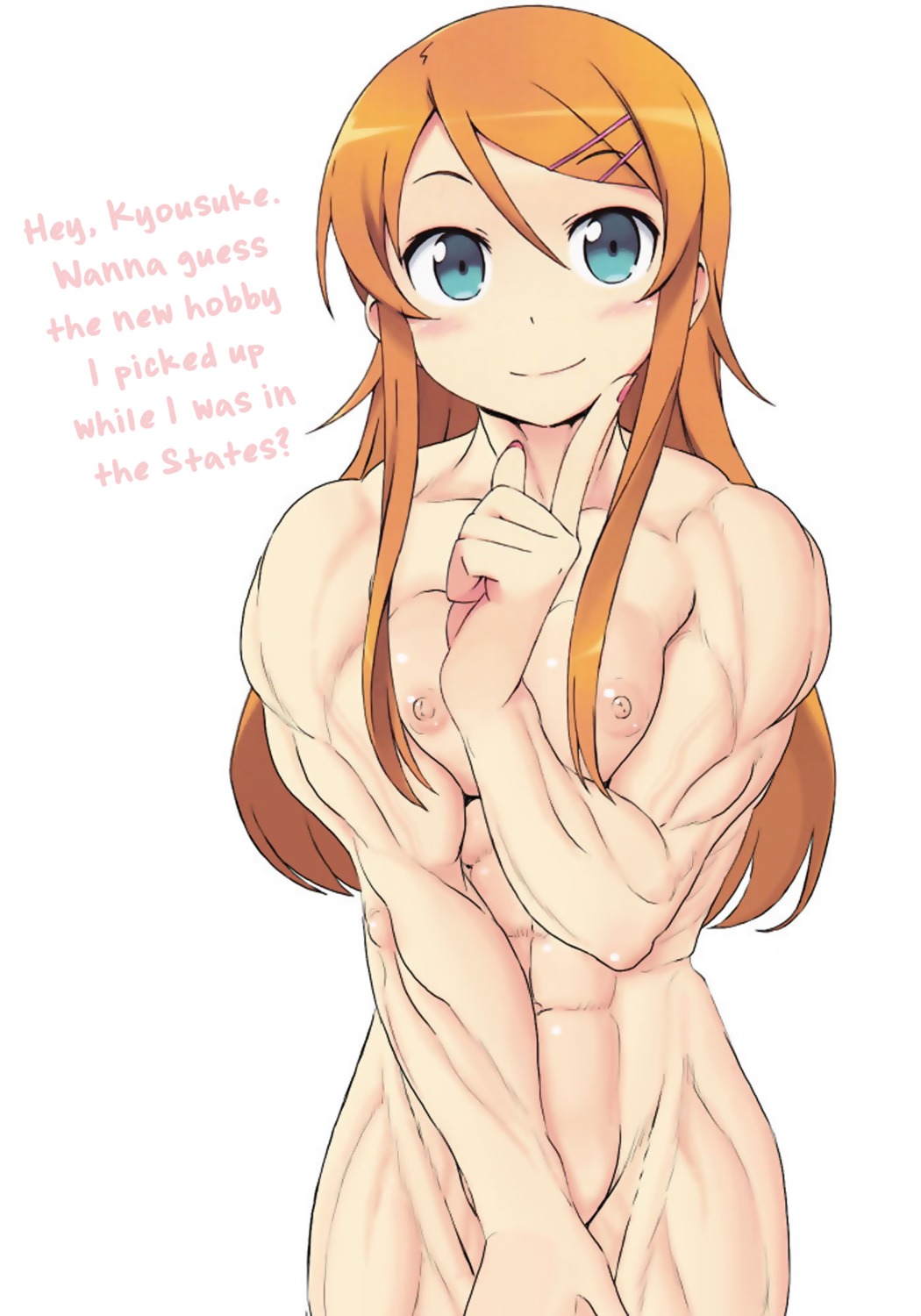 aqua_eyes blonde_hair blush female female_only high_resolution human kousaka_kirino long_hair muscles muscular muscular_female nipples nude ore_no_imouto_ga_konna_ni_kawaii_wake_ga_nai rule34 solo