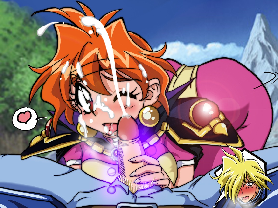 ass big_ass blush color covered_in_cum cum cum_on_face cum_on_hair ejaculation erect_penis fellatio female gmeen gourry_gabriev handjob huge_ass lina_inverse male penis rule34 slayers straight text_bubble tongue tongue_out wince