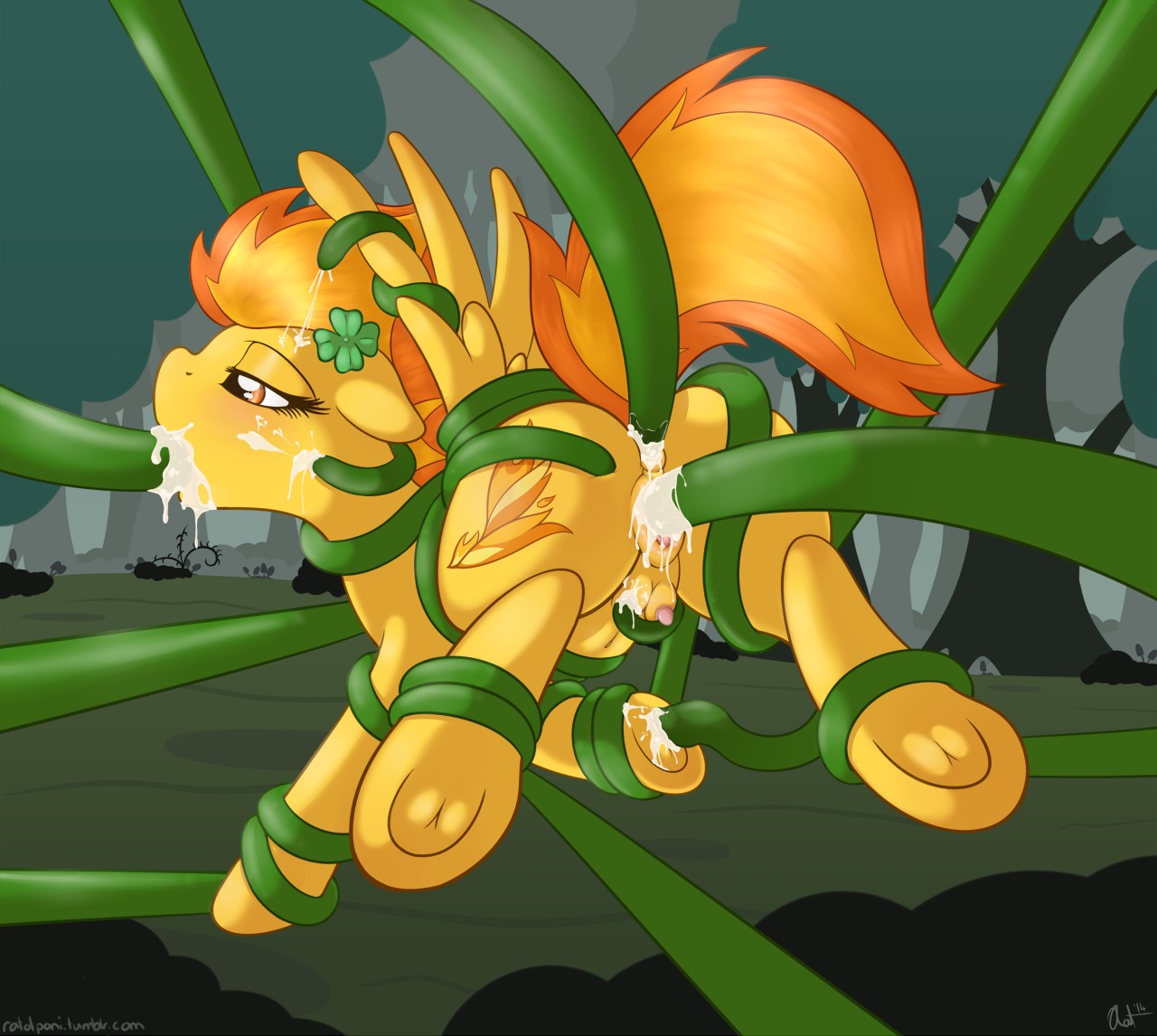 2014 anal anal_penetration anus bodily_fluids coiling cum cum_in_ass cum_in_mouth cum_in_vagina cum_inside cum_on_face cutie_mark digital_media_(artwork) e621 equid equine feathered_wings feathers female feral friendship_is_magic fur genital_fluids genitals hair half-closed_eyes hasbro hooves mammal multicolored_hair my_little_pony mythological_creature mythological_equine mythology narrowed_eyes oral oral_penetration orange_hair outside pegasus penetration ratofdrawn restrained solo spitfire_(mlp) teats tentacle_in_mouth tentacle_penetration tentacles two_tone_hair vaginal vaginal_penetration vulva wings wonderbolts_(mlp) yellow_body yellow_feathers yellow_fur