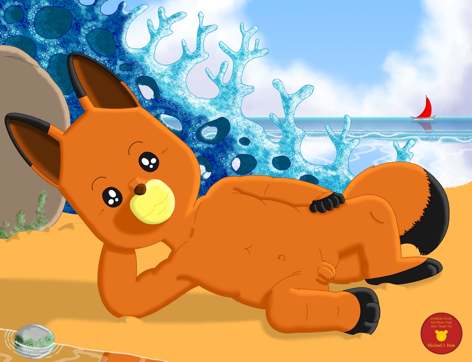 anthozoan anthro aquatic b_j_bear beach canid canine carl_konderik cloud cnidarian coral coral_reef e621 flaccid foreskin fox freddy_fox genitals hi_res male mammal maple_town outside penis red_fox sea seaside sky solo tail toei_animation true_fox water young young_anthro