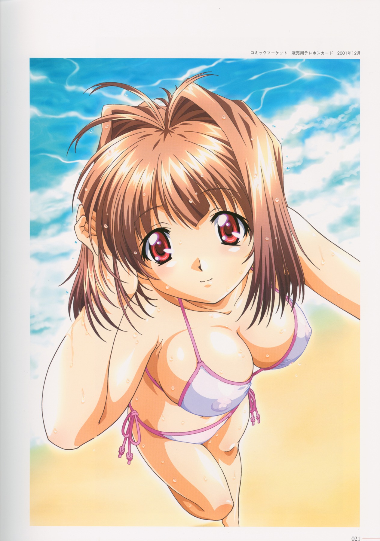 2001 bikini blush breasts female highres kawai_rie lovers_(game) medium_breasts official_art pointy_chin rule34 short_hair swimsuit taki_minashika