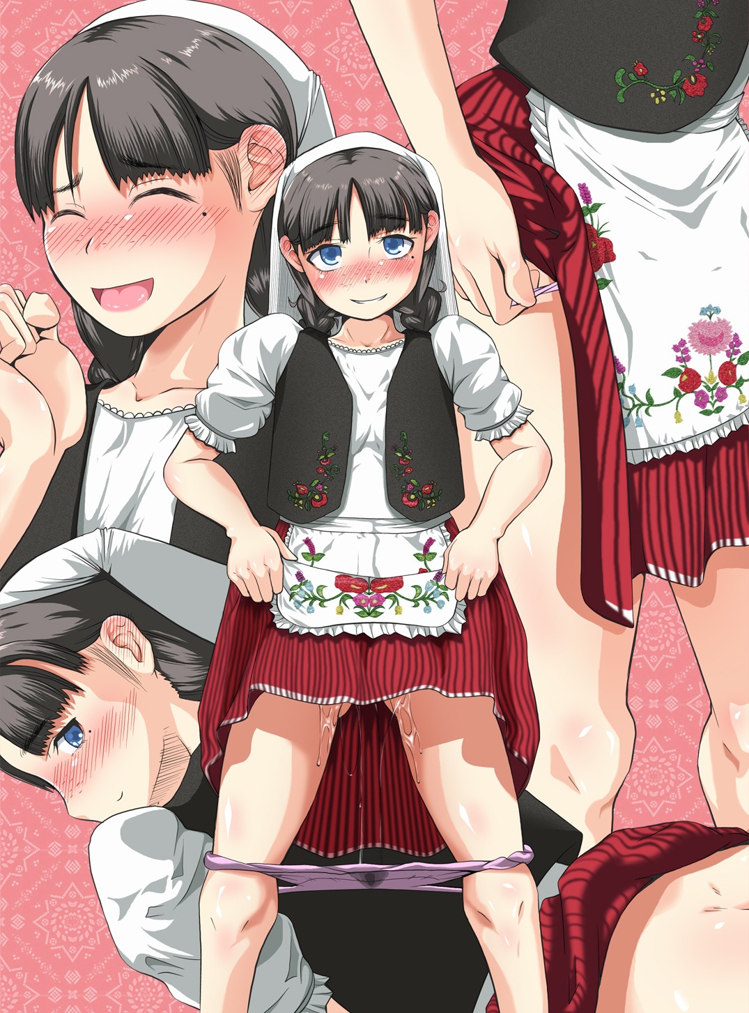 black_hair blush dripping female freckles highres panties panty_pull pussy pussy_juice pussy_juice_trail rule34 skirt skirt_lift traditional_clothes ui ui_(fuugetsuin) underwear urine