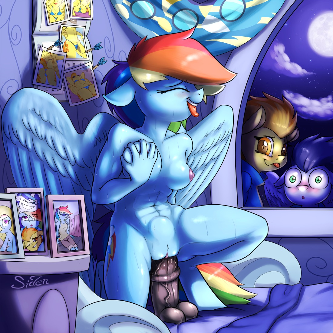 1:1 abdominal_bulge abs anthro anthrofied areola balls being_watched blue_body blue_feathers blue_fur blush breast_squeeze breasts clothing cutie_mark digital_media_(artwork) dildo dildo_in_vagina dildo_insertion dildo_sitting e621 equid equine feathered_wings feathers female friendship_is_magic fur genitals group hair hand_on_breast hasbro holding_breast looking_at_another male mammal masturbation multicolored_hair my_little_pony mythological_creature mythological_equine mythology nipples one_eye_closed open_mouth pegasus penetration photo picture_frame rainbow_dash_(mlp) rainbow_hair sex_toy sex_toy_in_vagina sex_toy_insertion shaded shining_armor_(mlp) shocked smile soarin_(mlp) solo_focus spitfire_(mlp) squeezing tongue tongue_out vaginal vaginal_masturbation vaginal_penetration vein voyeur vulva wick_(artist) window wing_boner wings wink wonderbolts_(mlp)