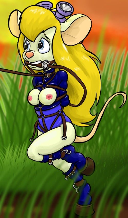 anthro bondage breasts chip_'n_dale_rescue_rangers disney female gadget_hackwrench gag lahsparkster mouse nipples rodent rule34 taut_leash what