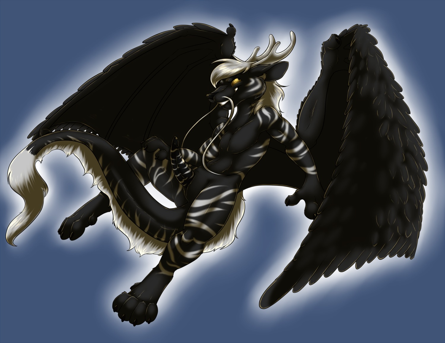 antlers bloo dragon e621 erection feathered_dragon feathered_scalie feathered_wings feathers fur furred_dragon furred_scalie genitals hi_res horn looking_back male membrane_(anatomy) membranous_wings mythological_creature mythological_scalie mythology nude penis scalie solo striped_genitalia striped_penis stripes tail tapering_penis wings yuumei_(character)