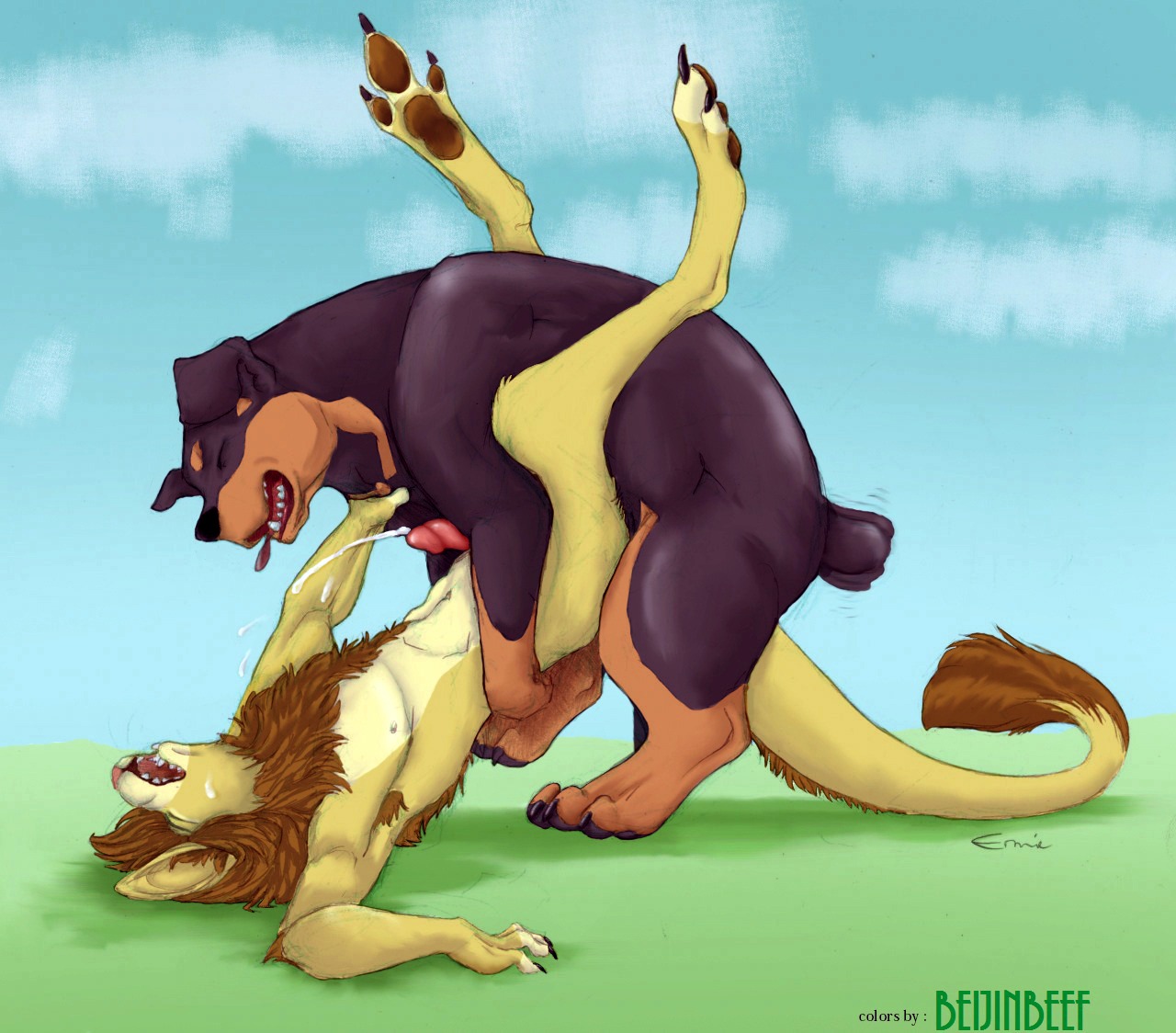 3_toes anal anal_penetration anthro anthro_on_feral anthro_penetrated armpit_hair bestiality black_body black_fur bodily_fluids body_hair brown_body brown_fur brown_hair canid canine canis claws cloud countershading cum cum_while_penetrated cumshot digitigrade domestic_dog duo e621 ejaculation erection eyes_closed feet felid feral feral_penetrating feral_penetrating_anthro fur genital_fluids genitals hair hands-free hindpaw humanoid_genitalia humanoid_penis interspecies lion male male/male male_on_feral male_penetrated male_penetrating male_penetrating_male mammal mane mastiff molosser nipples open_mouth orgasm outside pantherine pawpads paws penetration penis piledriver_position rottweiler sex short_tail side_view signature sky small_penis tail tail_motion tail_tuft tailwag tarolyon teeth titanrockwell toes tongue tongue_out tuft