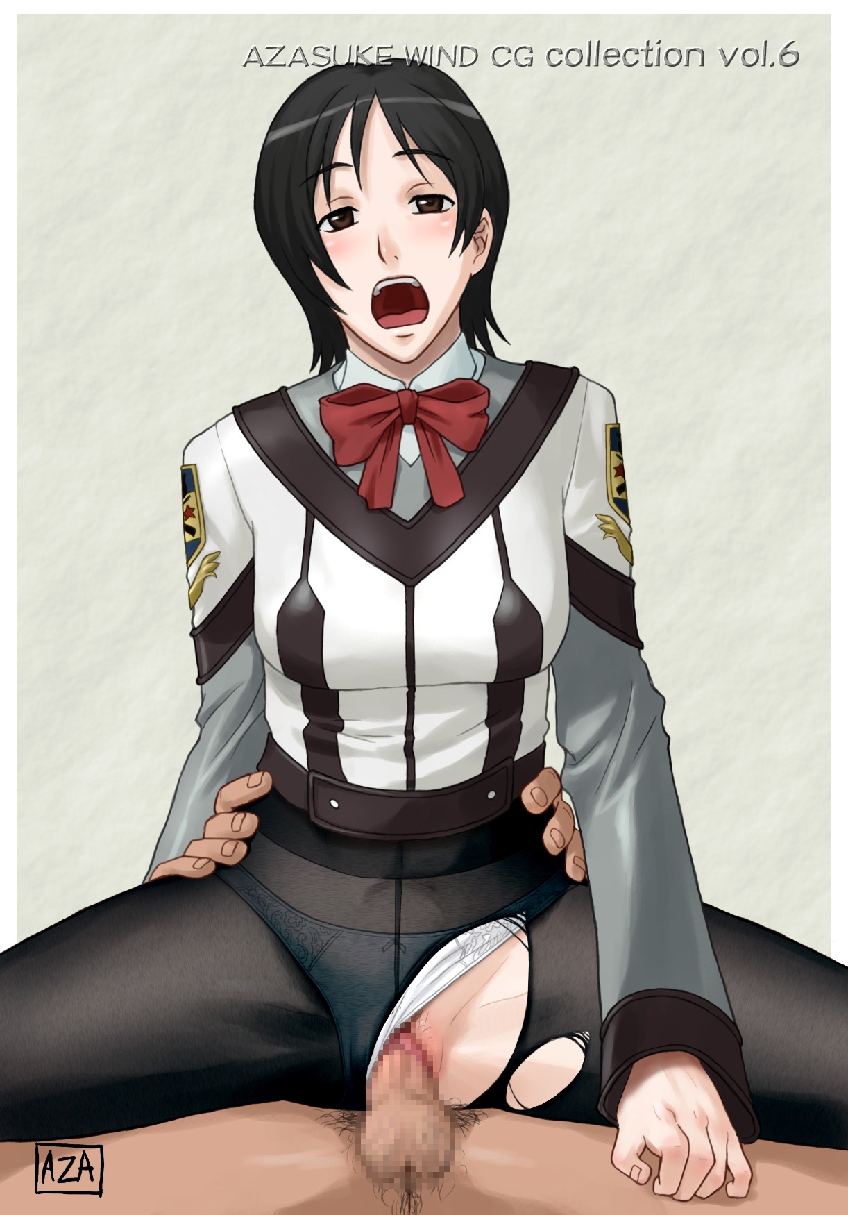azasuke censored cowgirl_position female gunparade_march hara_motoko highres open_mouth pussy reverse_cowgirl_position rule34 sex short_hair straddle vaginal_penetration